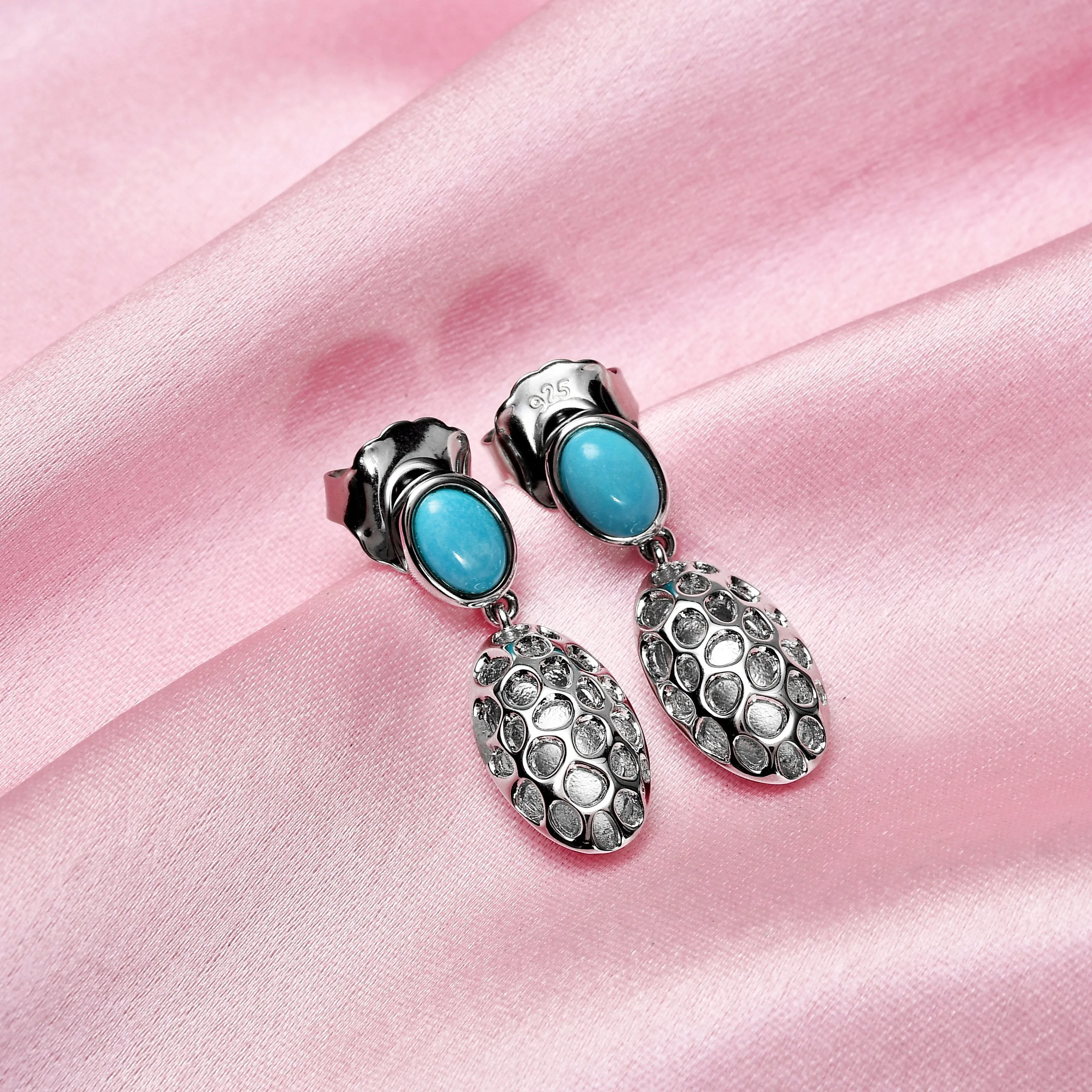 Lattice Pebble Drop Earrings with Sleeping Beauty Turquoise