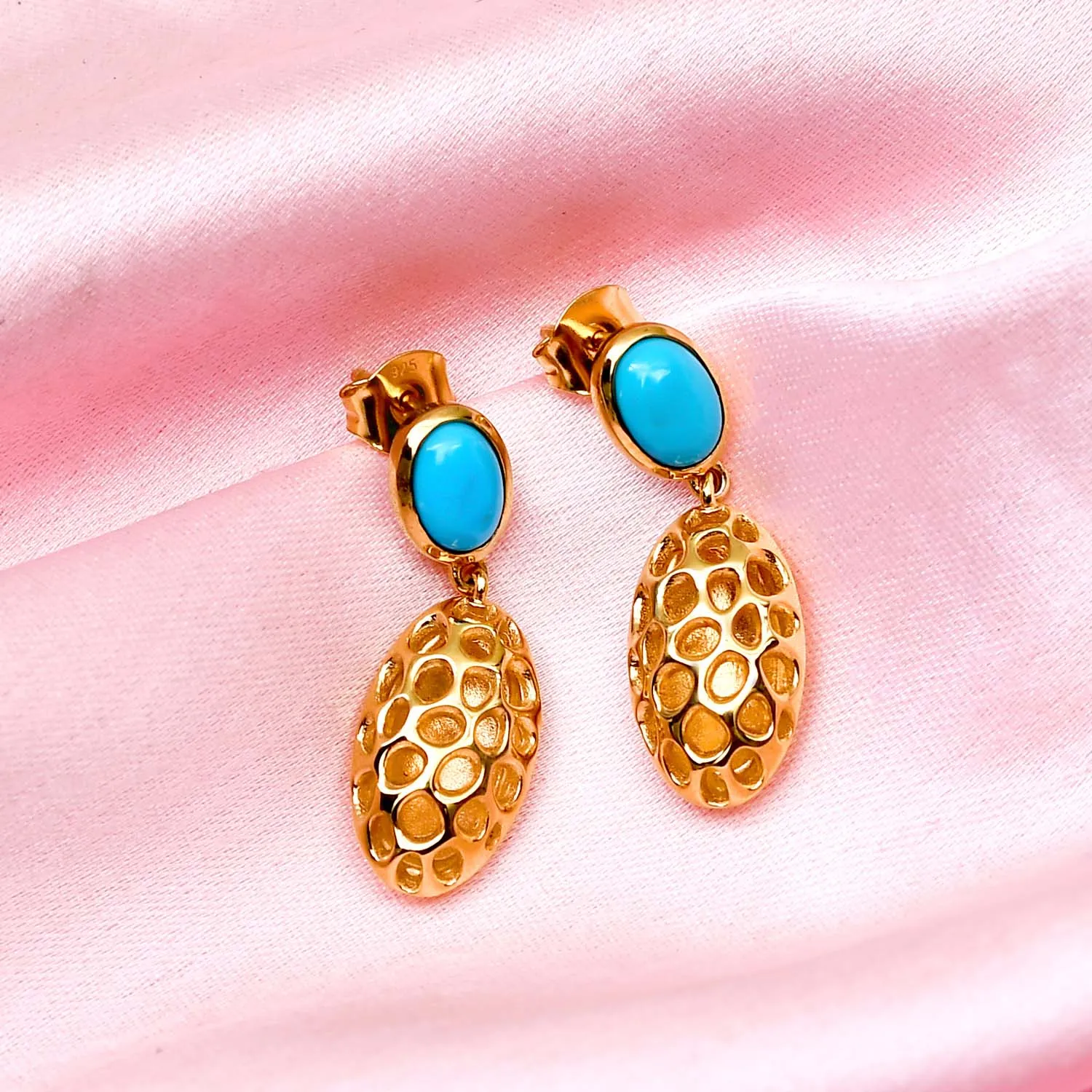 Lattice Pebble Drop Earrings with Sleeping Beauty Turquoise