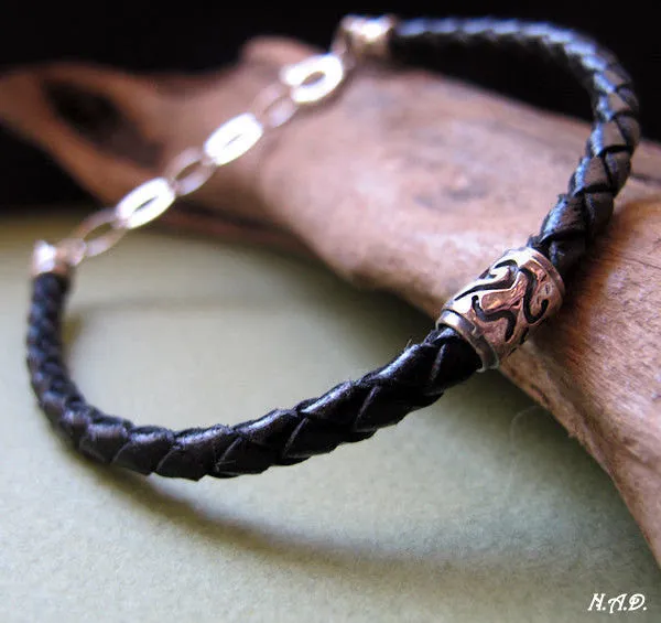 Leather bracelet - Mens Braided Cuff