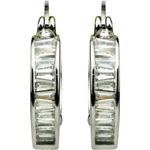 Magic Memories Tapered Baguette CZ Hoop Pierced Earrings (Silvertone/Icy Clear Crystal)