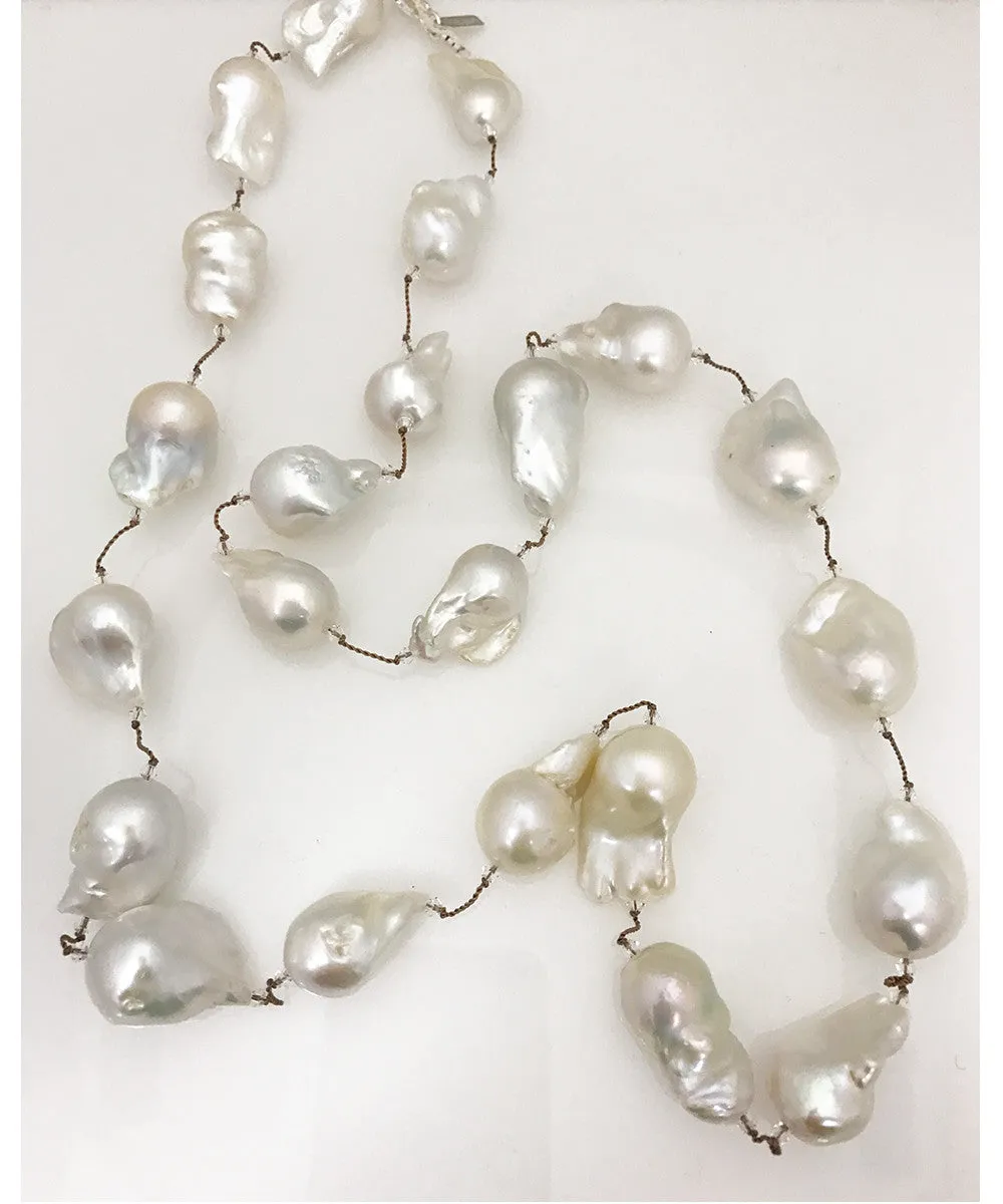 Margo Morrison Organic Shaped White Baroque Pearl Necklace