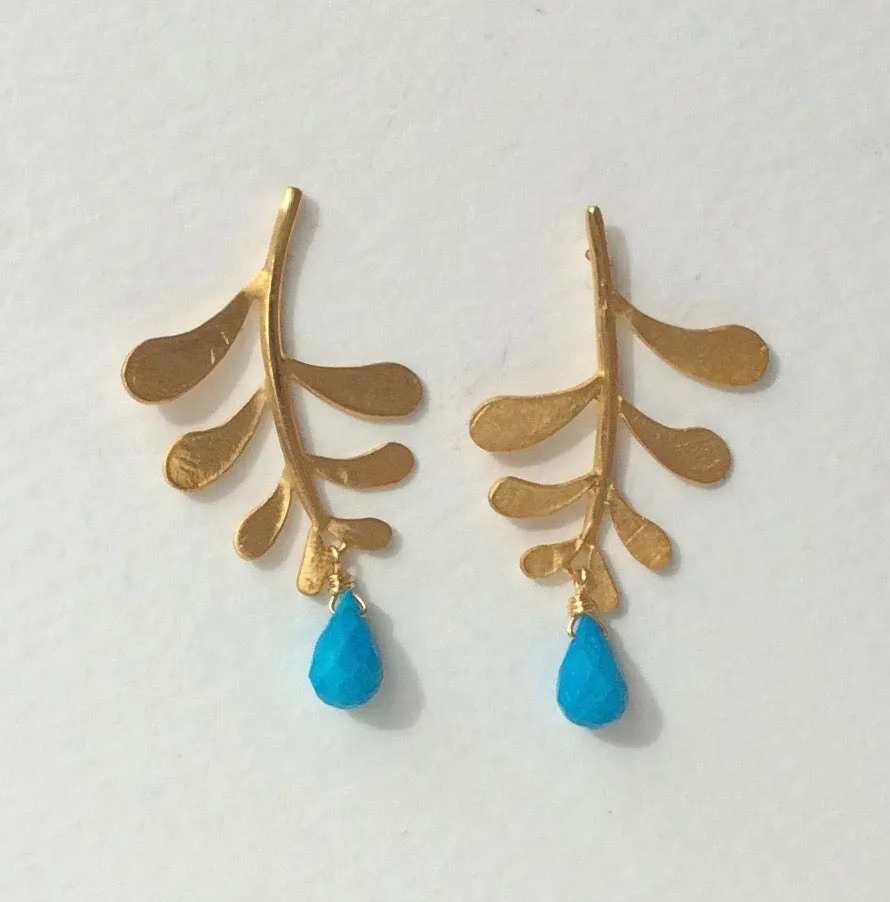 Marni leaf studs with Turquoise drop