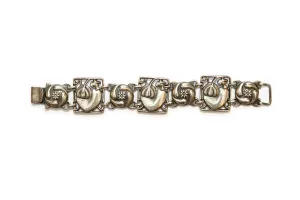 McCLELLAND BARCLAY Sterling Silver Repoussé Art Deco Heart and Flower Bracelet