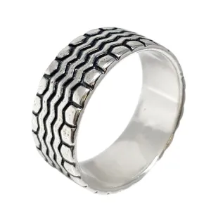 Mens 9mm Stripe Sterling Silver Band Ring