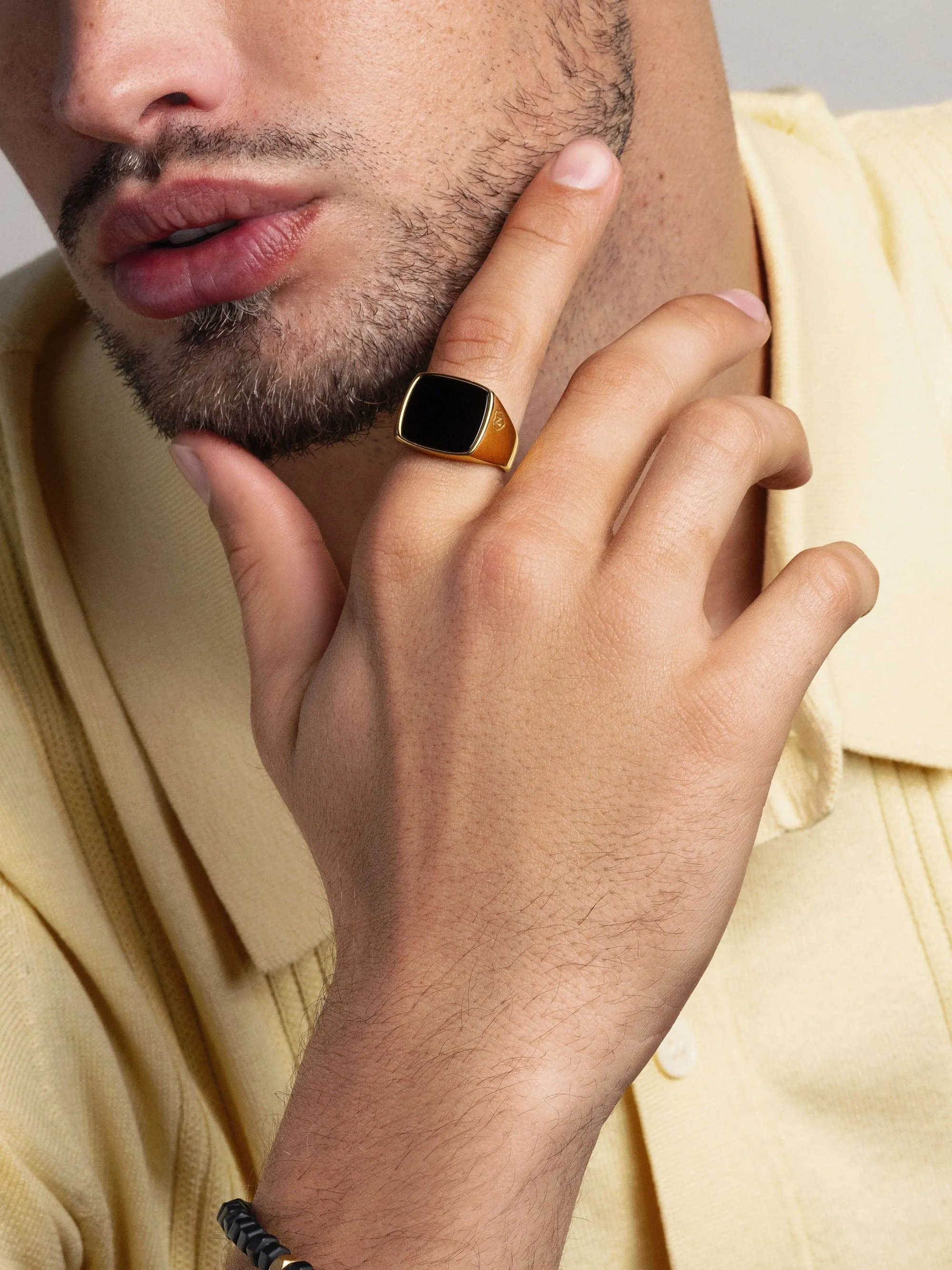 Men's Gold Signet Ring with Onyx