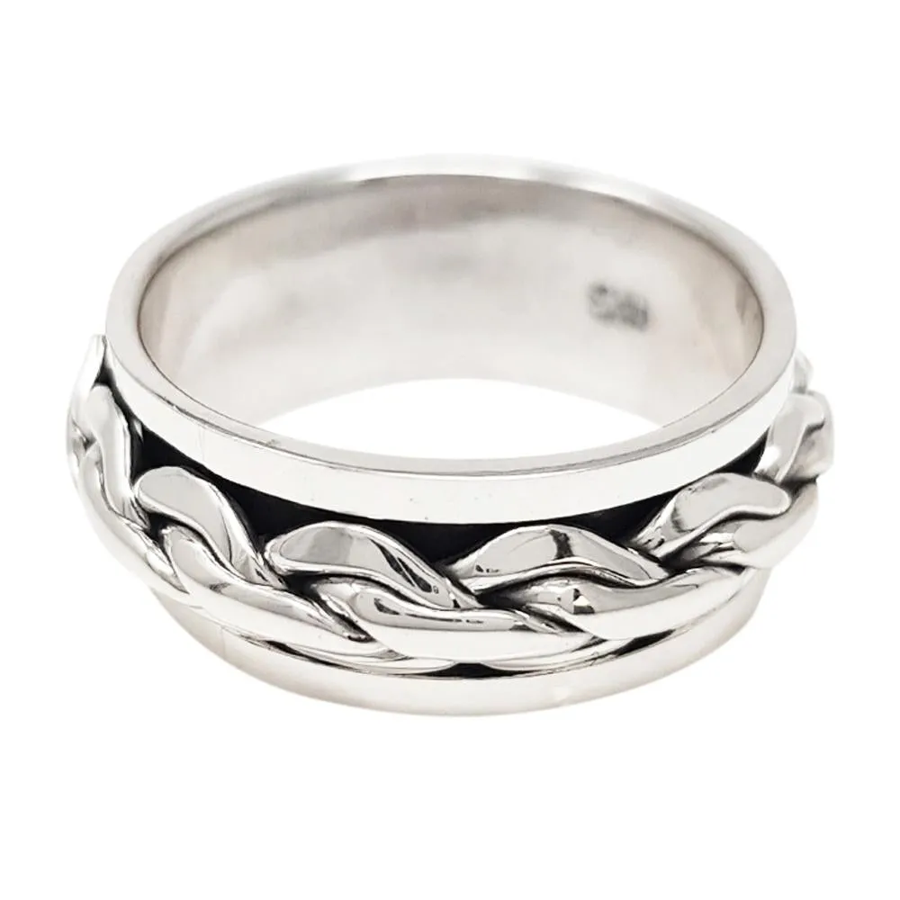 Men's Silver Braided Spinning Stress Relief Ring