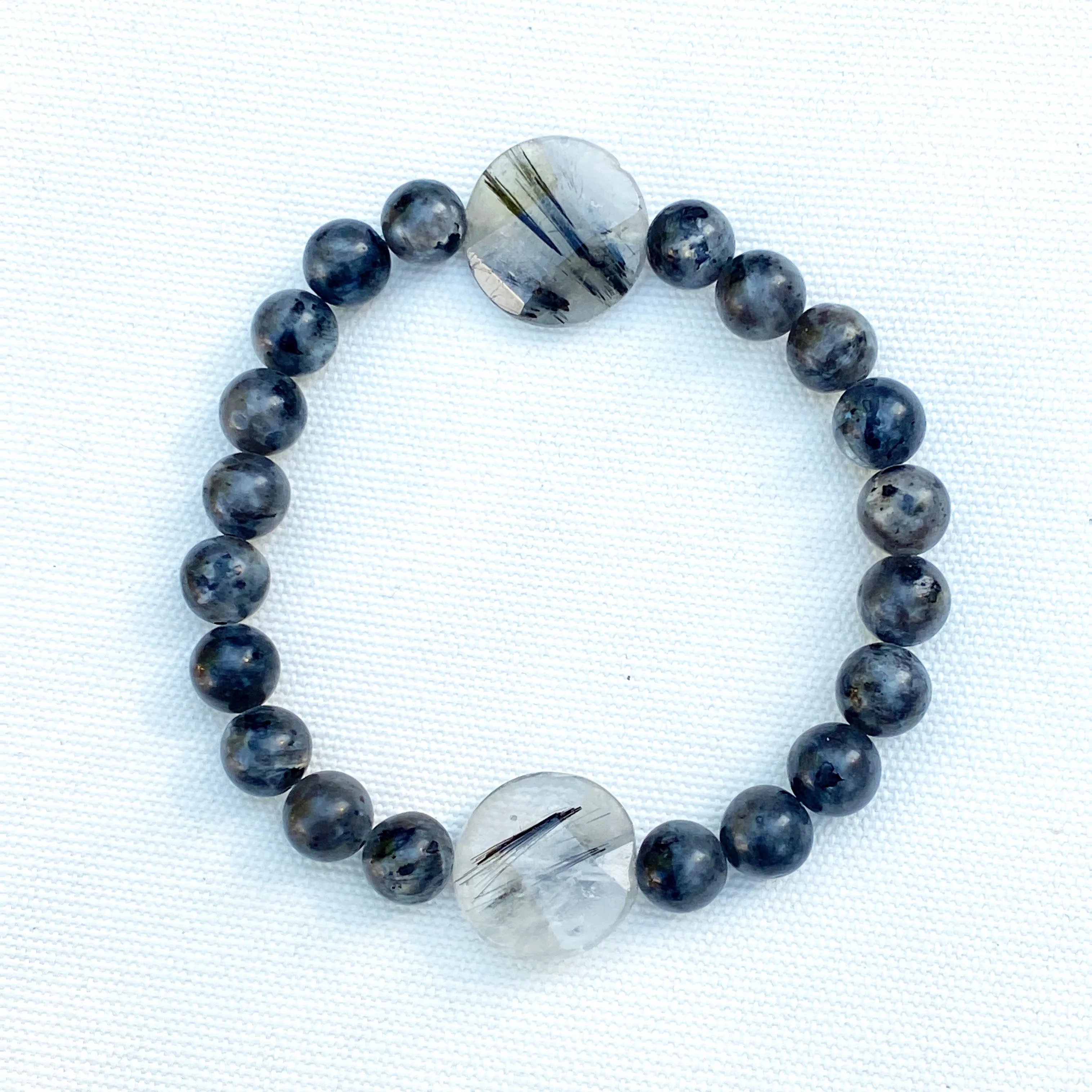 Men’s Tourmalated Quartz & black Labradorite Gemstone Bracelet