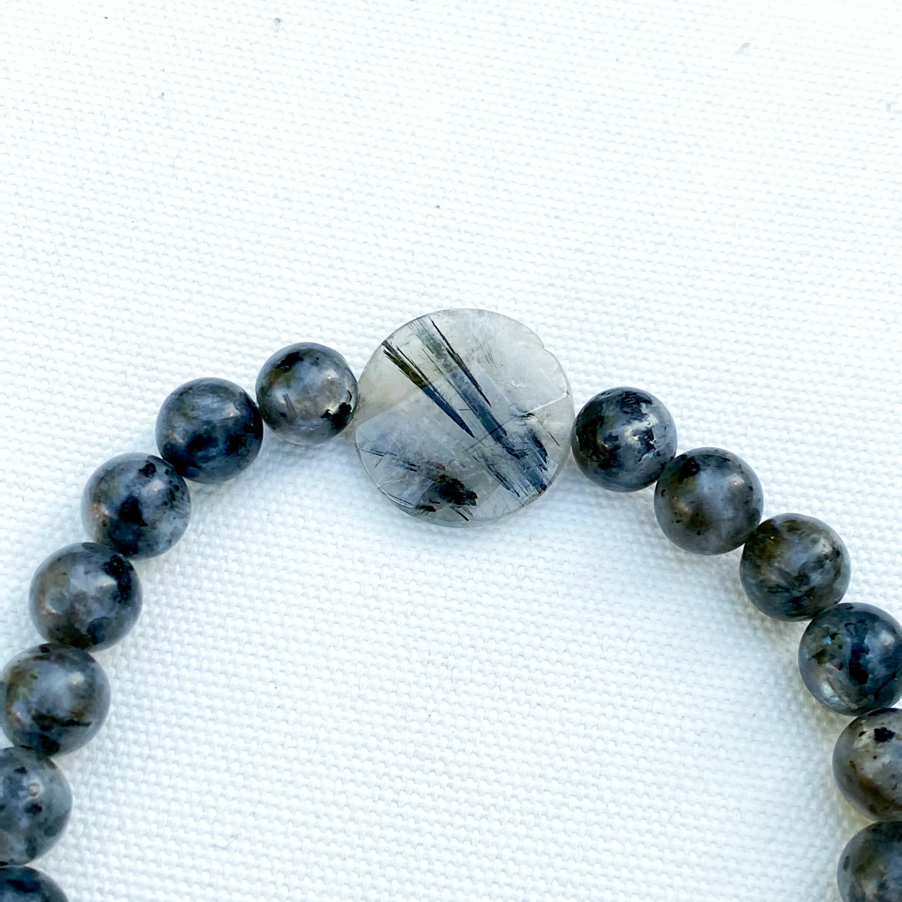 Men’s Tourmalated Quartz & black Labradorite Gemstone Bracelet