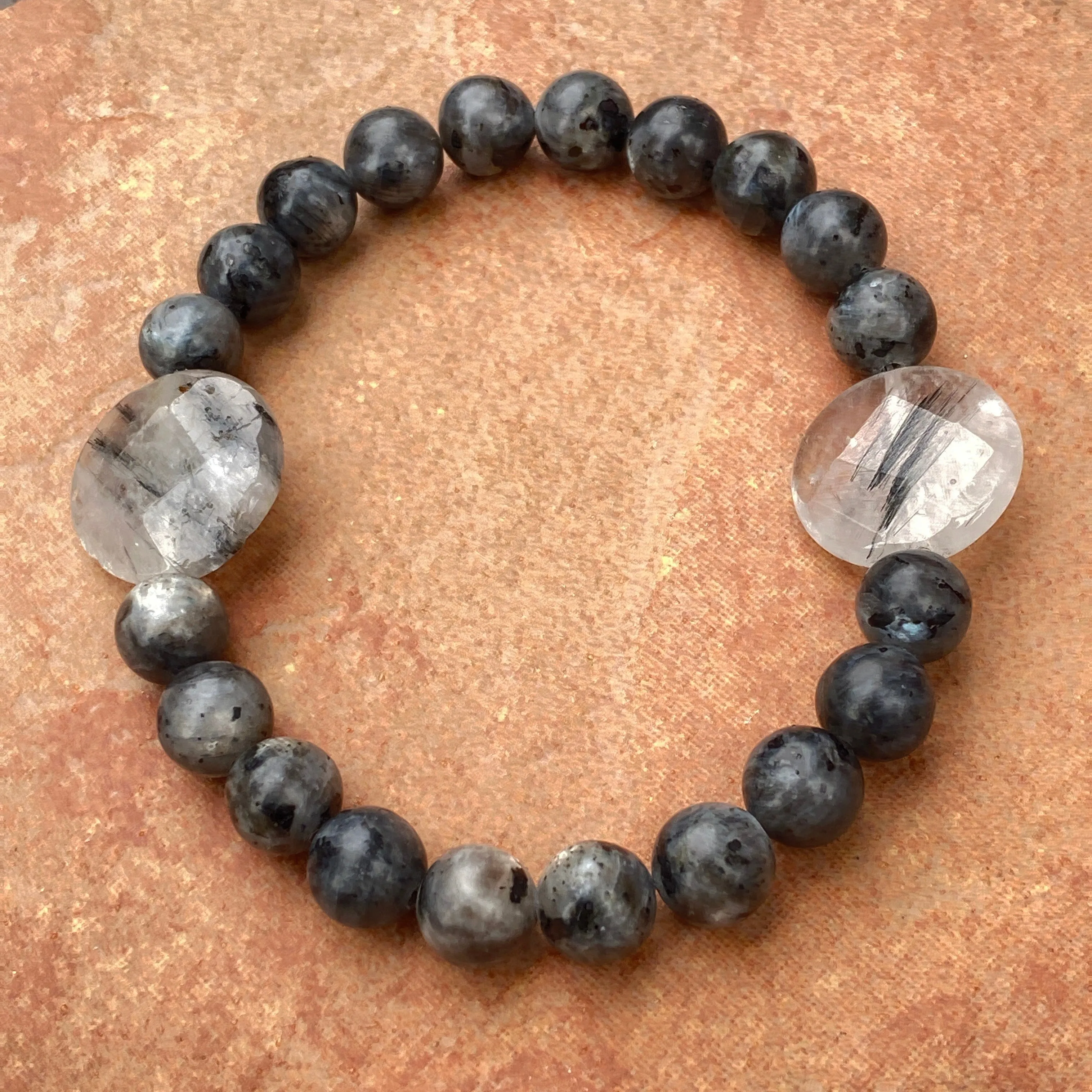 Men’s Tourmalated Quartz & black Labradorite Gemstone Bracelet