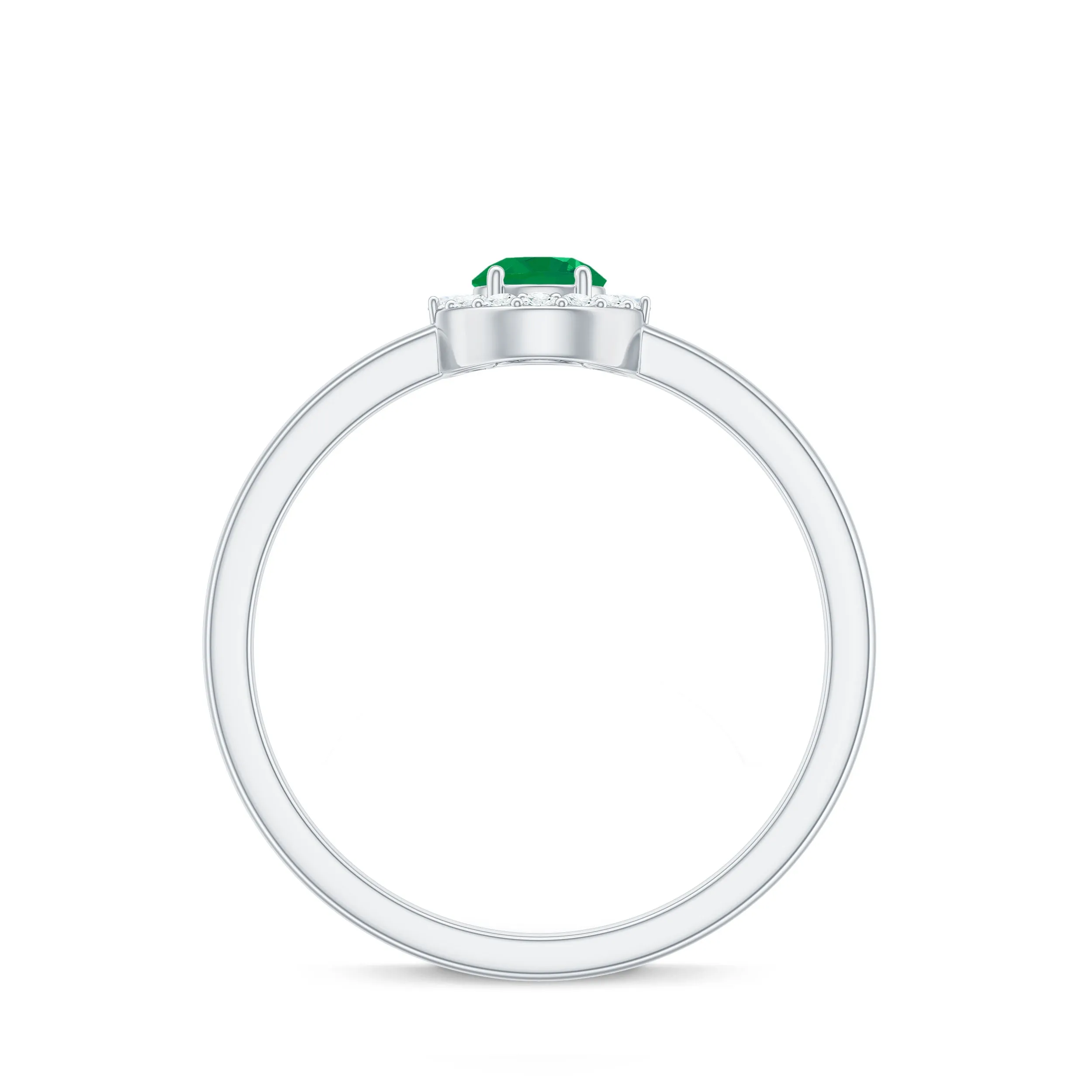 Minimal Emerald Promise Ring with Diamond Halo