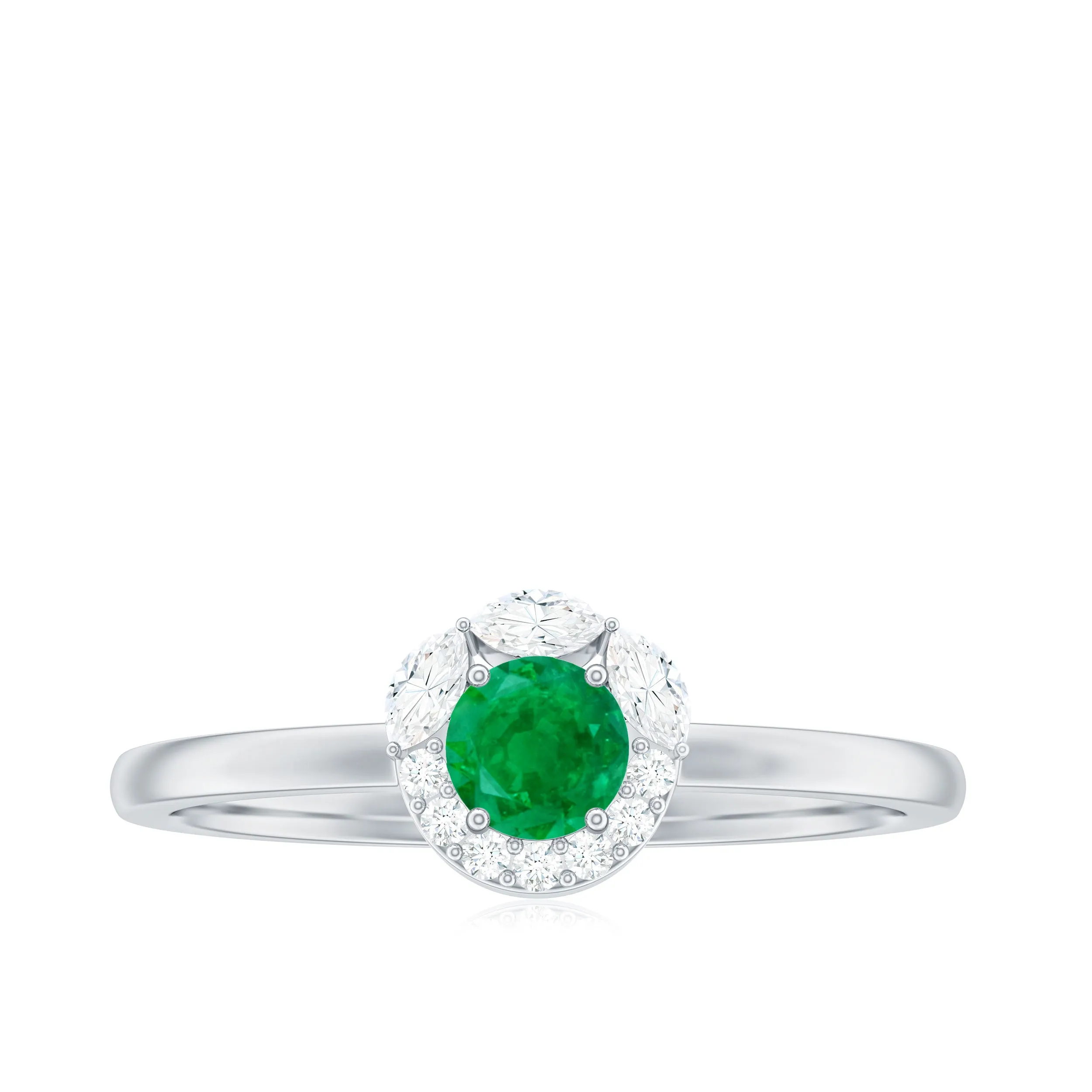 Minimal Emerald Promise Ring with Diamond Halo