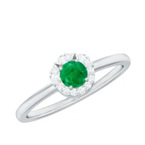 Minimal Emerald Promise Ring with Diamond Halo