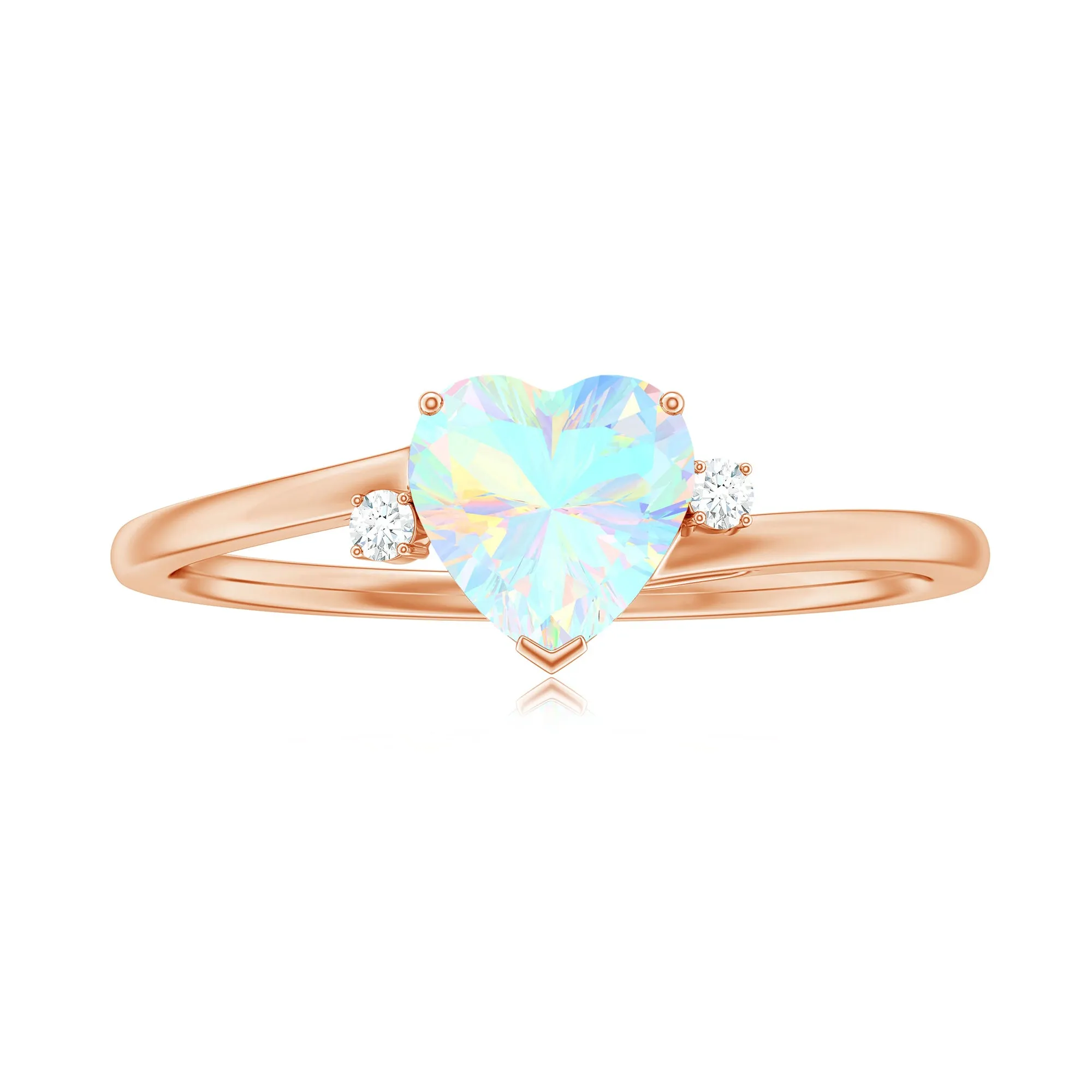 Minimal Ethiopian Opal Solitaire Heart Ring with Diamond