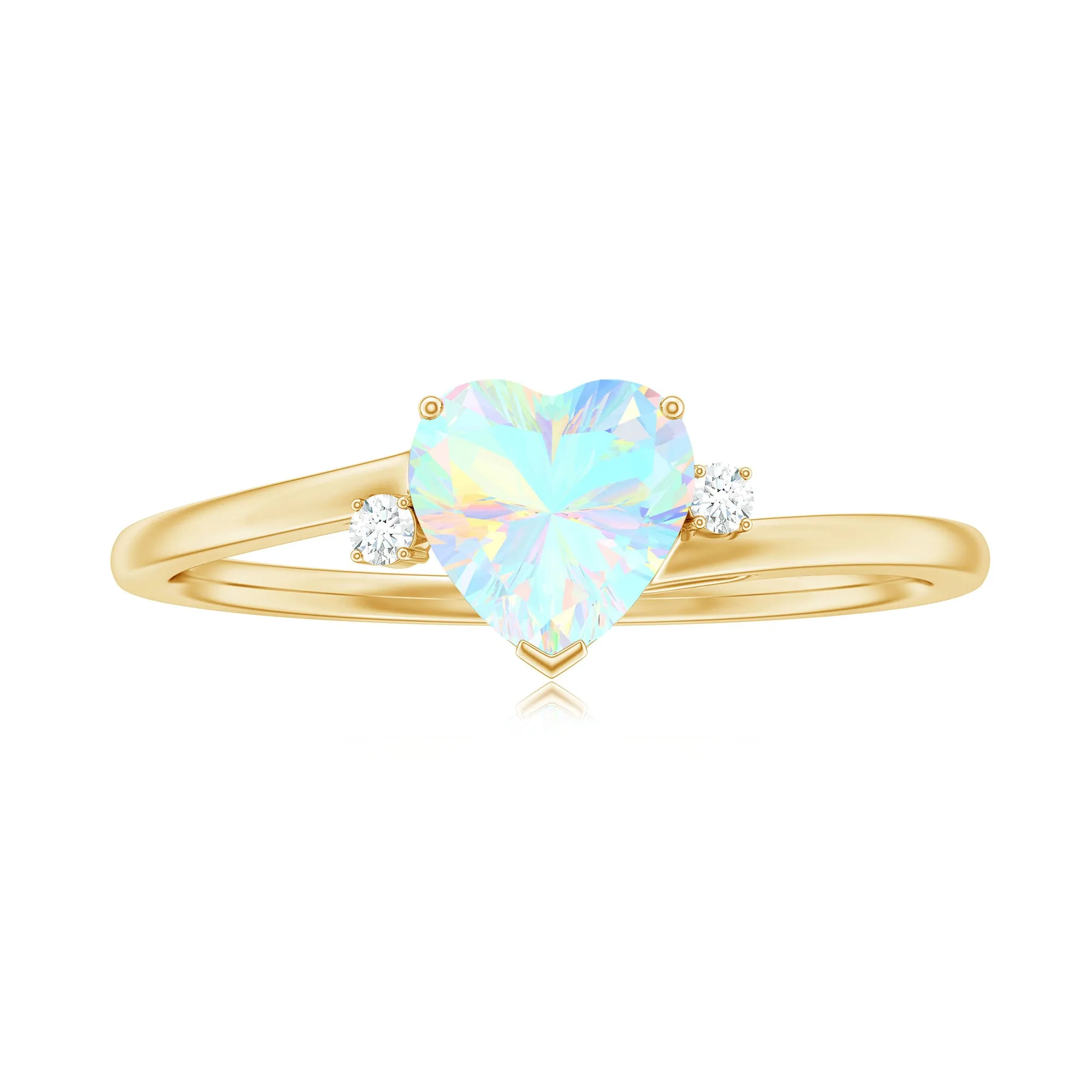 Minimal Ethiopian Opal Solitaire Heart Ring with Diamond