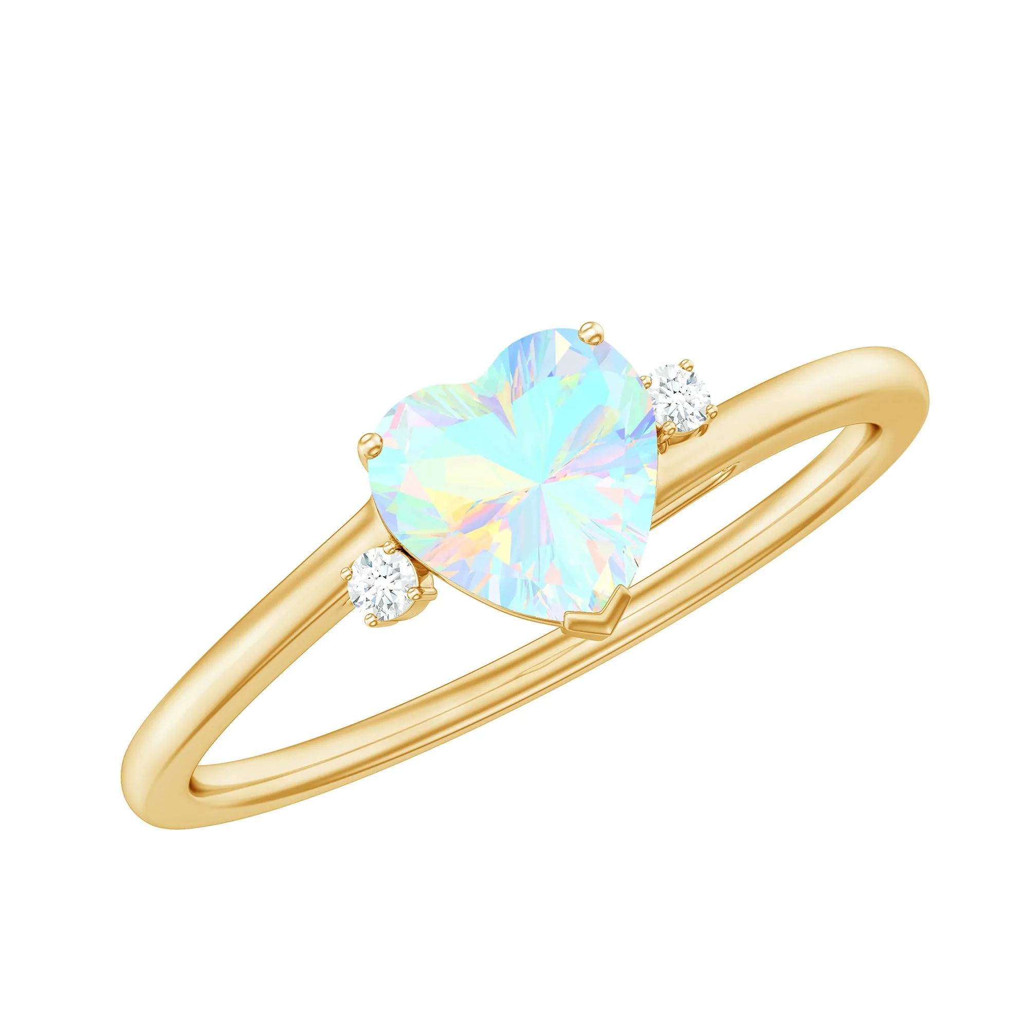 Minimal Ethiopian Opal Solitaire Heart Ring with Diamond