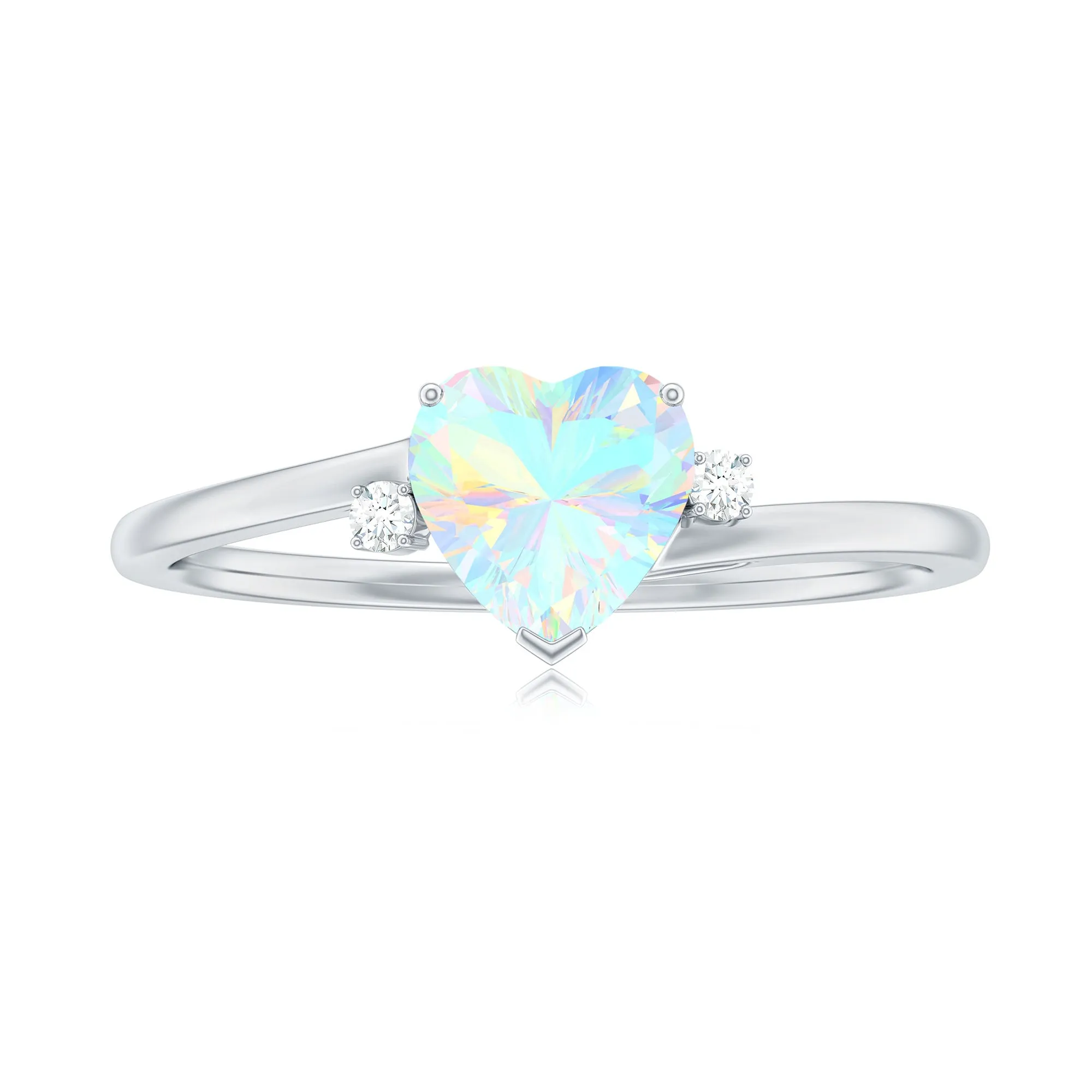 Minimal Ethiopian Opal Solitaire Heart Ring with Diamond