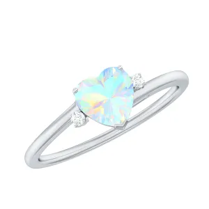 Minimal Ethiopian Opal Solitaire Heart Ring with Diamond