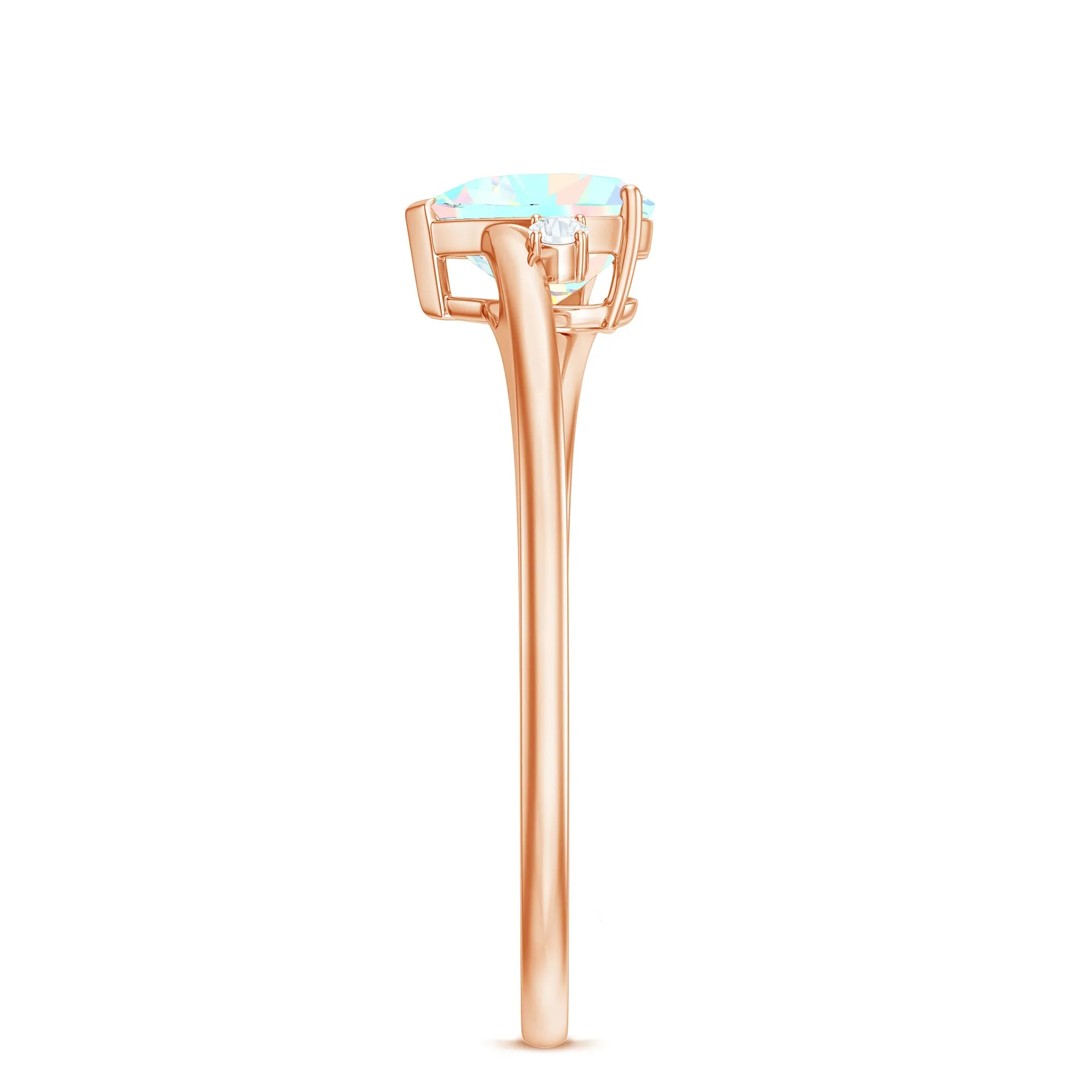 Minimal Ethiopian Opal Solitaire Heart Ring with Diamond