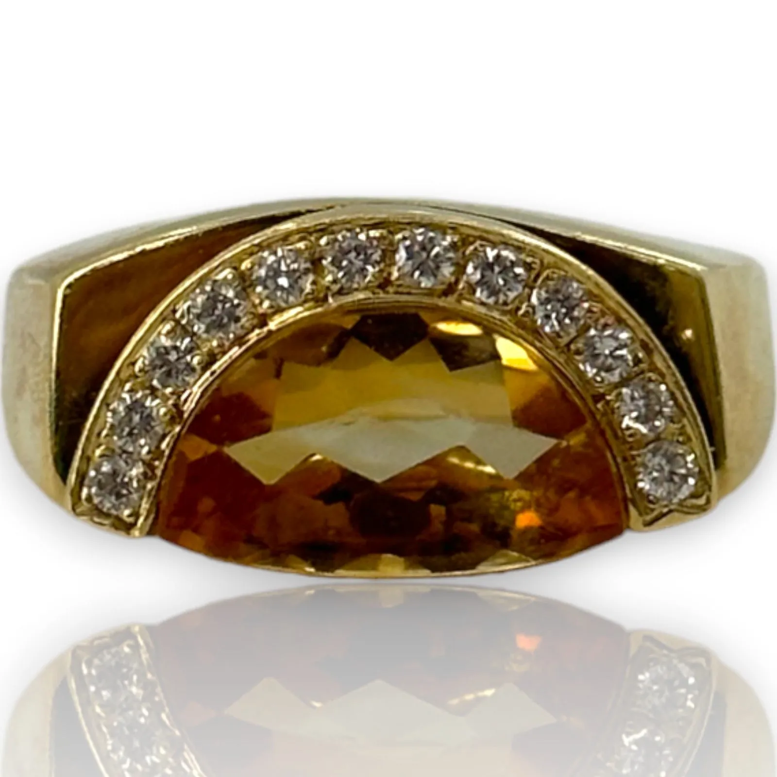 MOVADO Radius Collection Solid 18kt Yellow Gold Citrine and Diamond Half Moon Ring Size 7.75