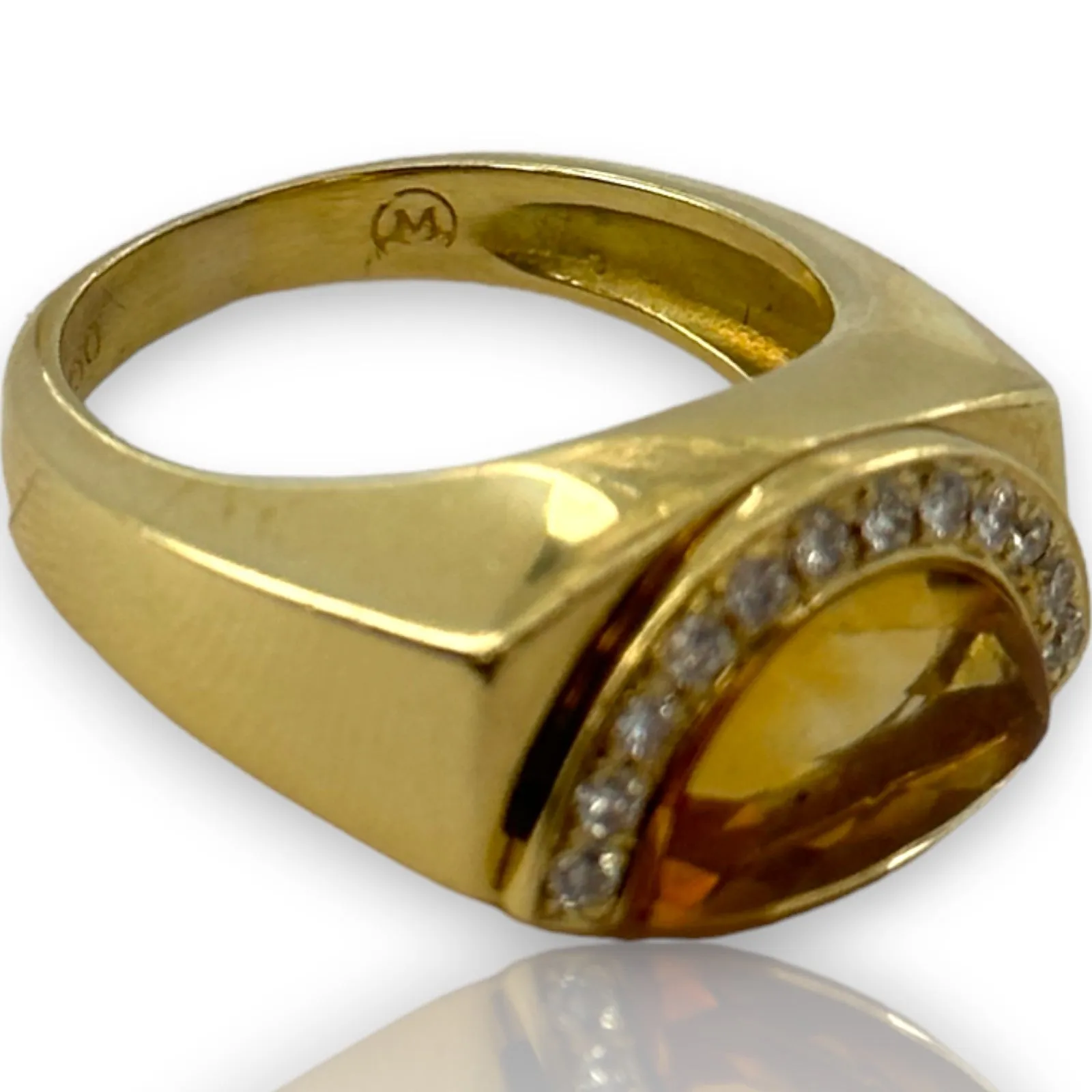 MOVADO Radius Collection Solid 18kt Yellow Gold Citrine and Diamond Half Moon Ring Size 7.75