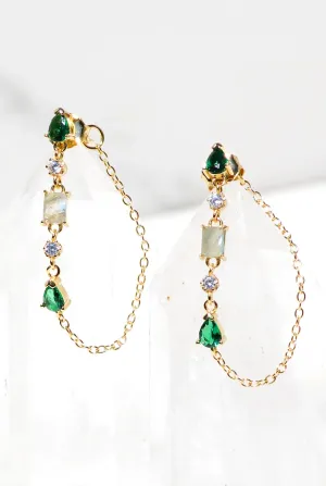 Native Gem Droplet Earrings 14kgv - Emerald CZ & Labradorite