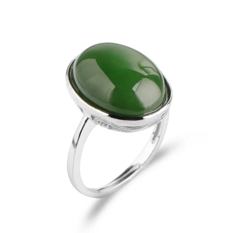 Natural Jade Ring Nephrite Silver Adjustable Ring ZNRG108