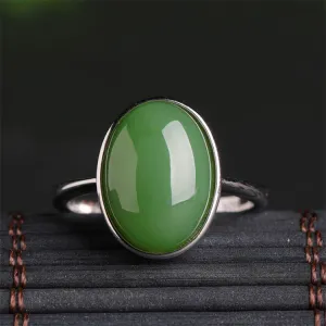 Natural Jade Ring Nephrite Silver Adjustable Ring ZNRG108