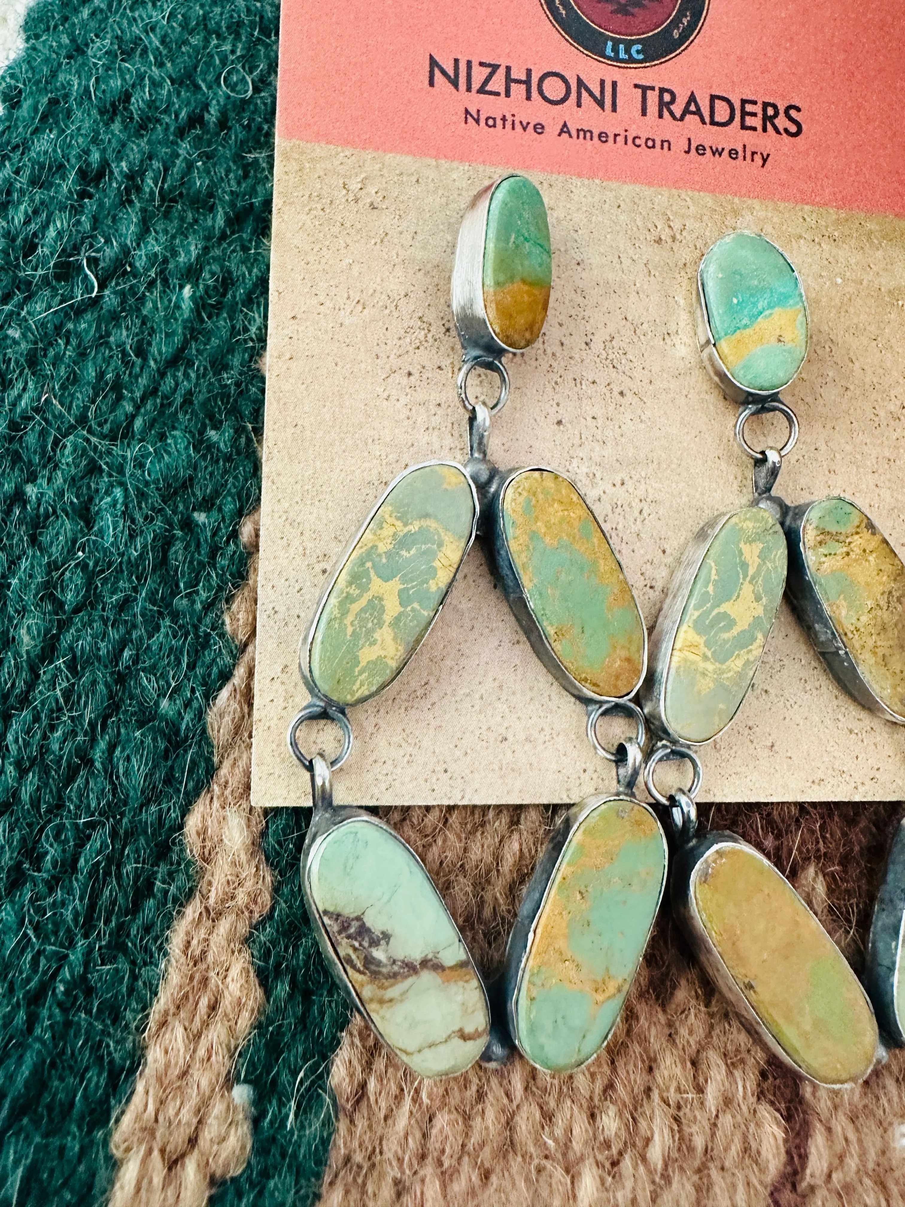 Navajo Royston Turquoise And Sterling Silver Dangle Earrings by Jacqueline Silver