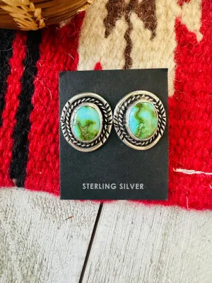 Navajo Sonoran Mountain Turquoise & Sterling Silver Stud Earrings Signed