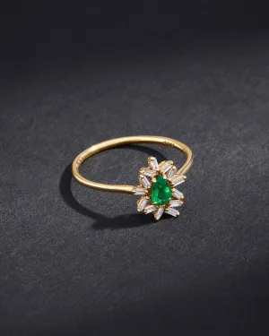 One of a Kind Pear Shaped Emerald and Baguette Diamond Ring