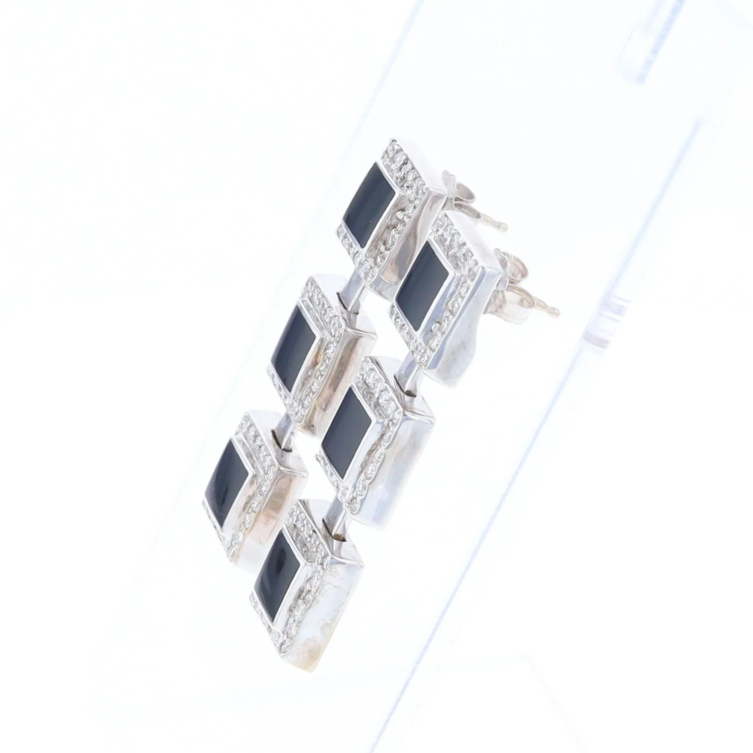 Onyx Square 3 Section Inlaid .84Ctw Diamond Earrings