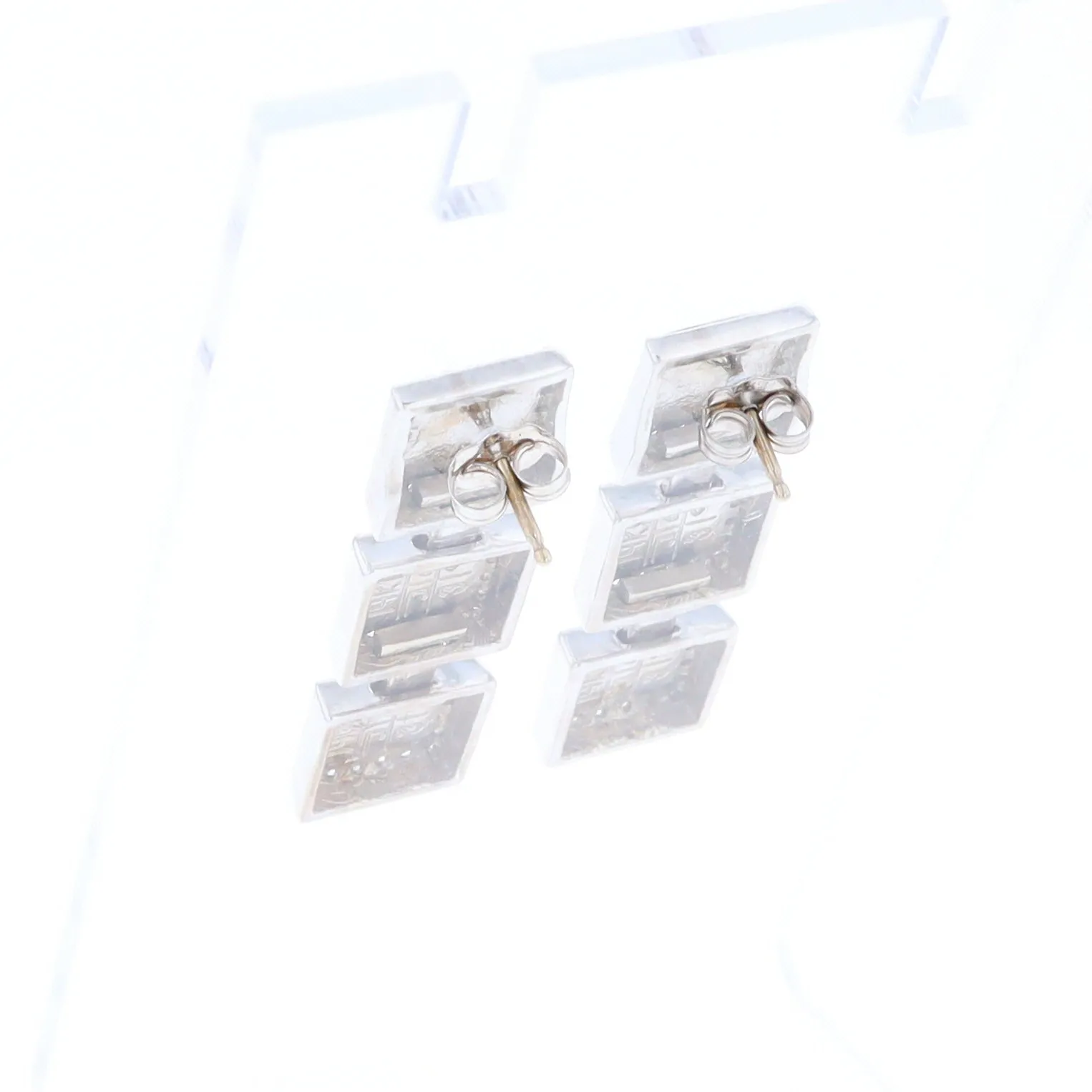 Onyx Square 3 Section Inlaid .84Ctw Diamond Earrings