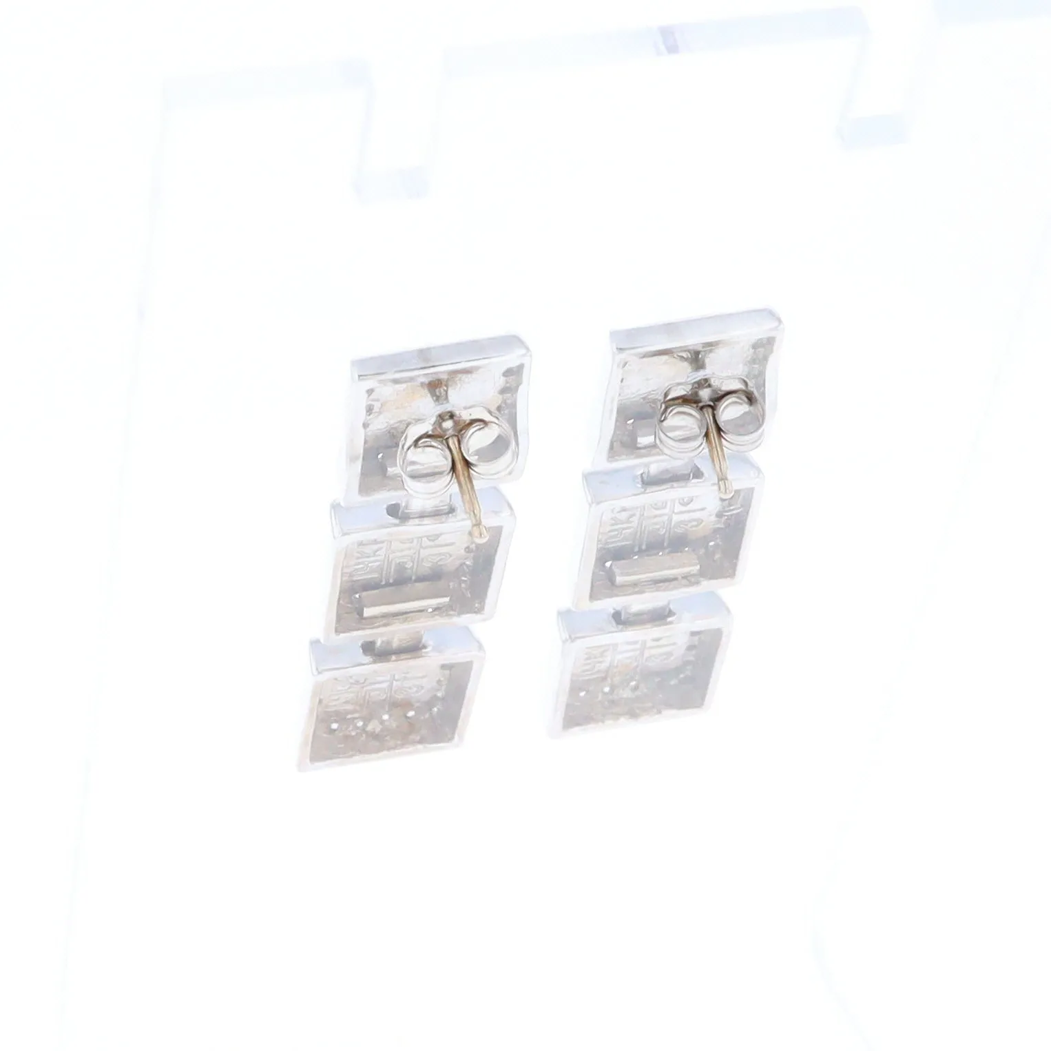 Onyx Square 3 Section Inlaid .84Ctw Diamond Earrings