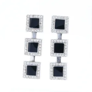 Onyx Square 3 Section Inlaid .84Ctw Diamond Earrings