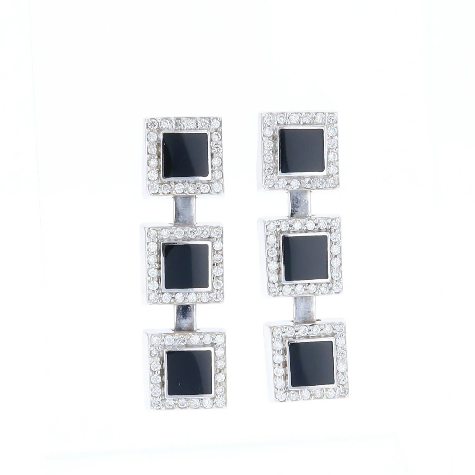 Onyx Square 3 Section Inlaid .84Ctw Diamond Earrings