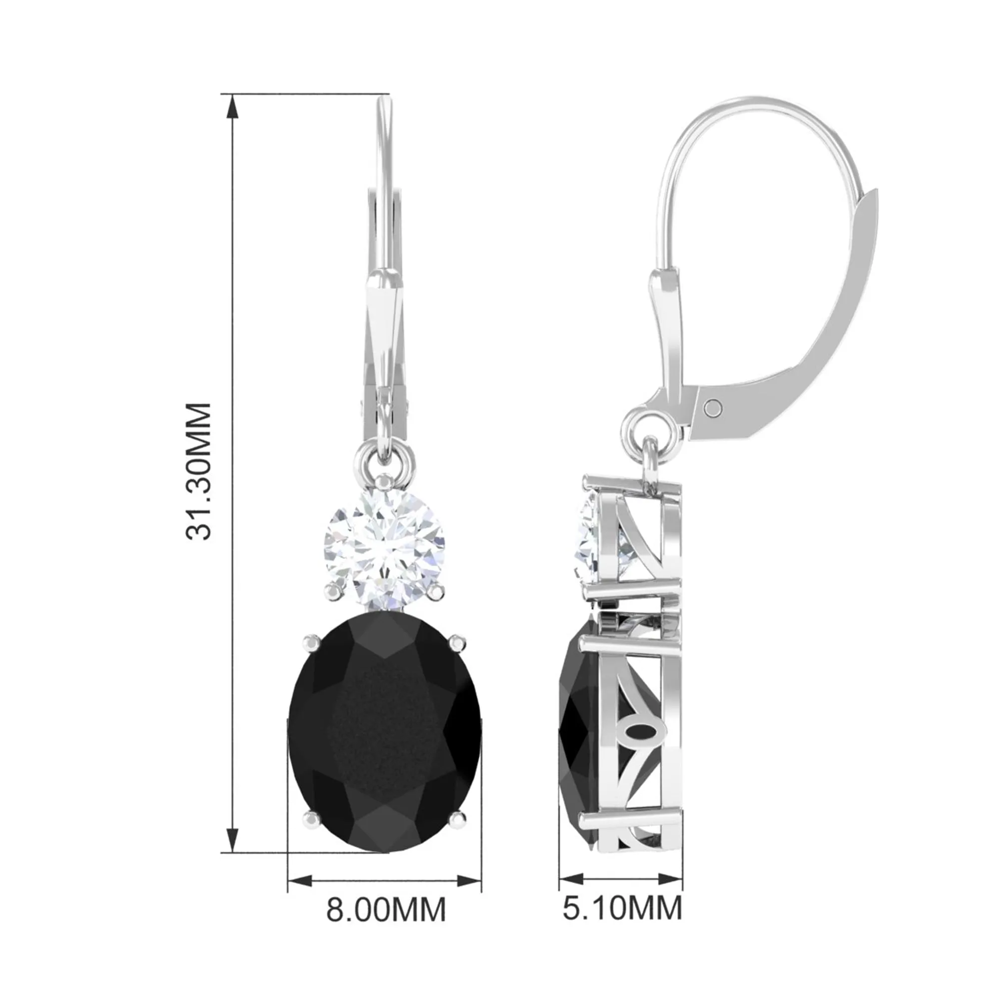 Oval Created Black Diamond Drop Earrings with Moissanite