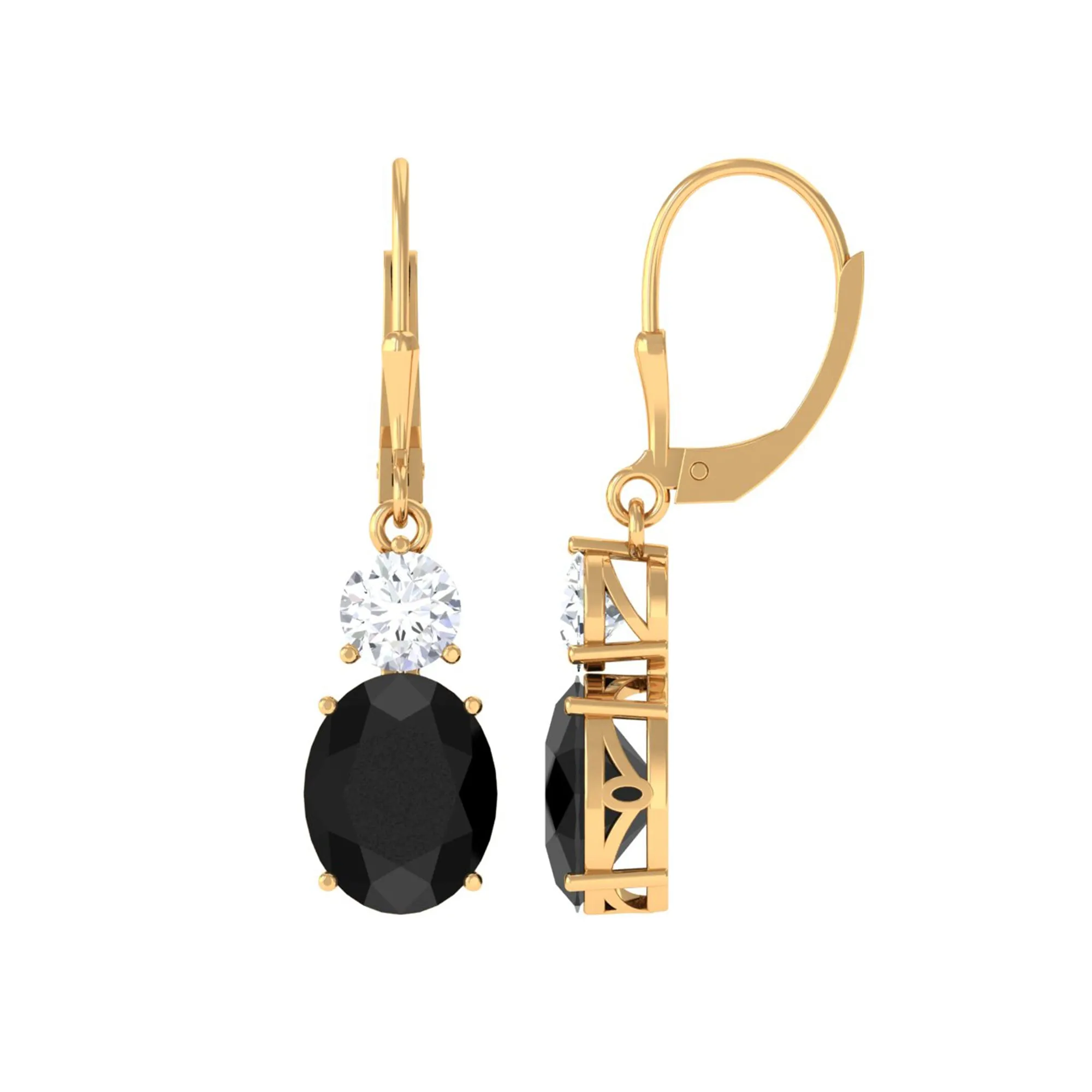 Oval Created Black Diamond Drop Earrings with Moissanite