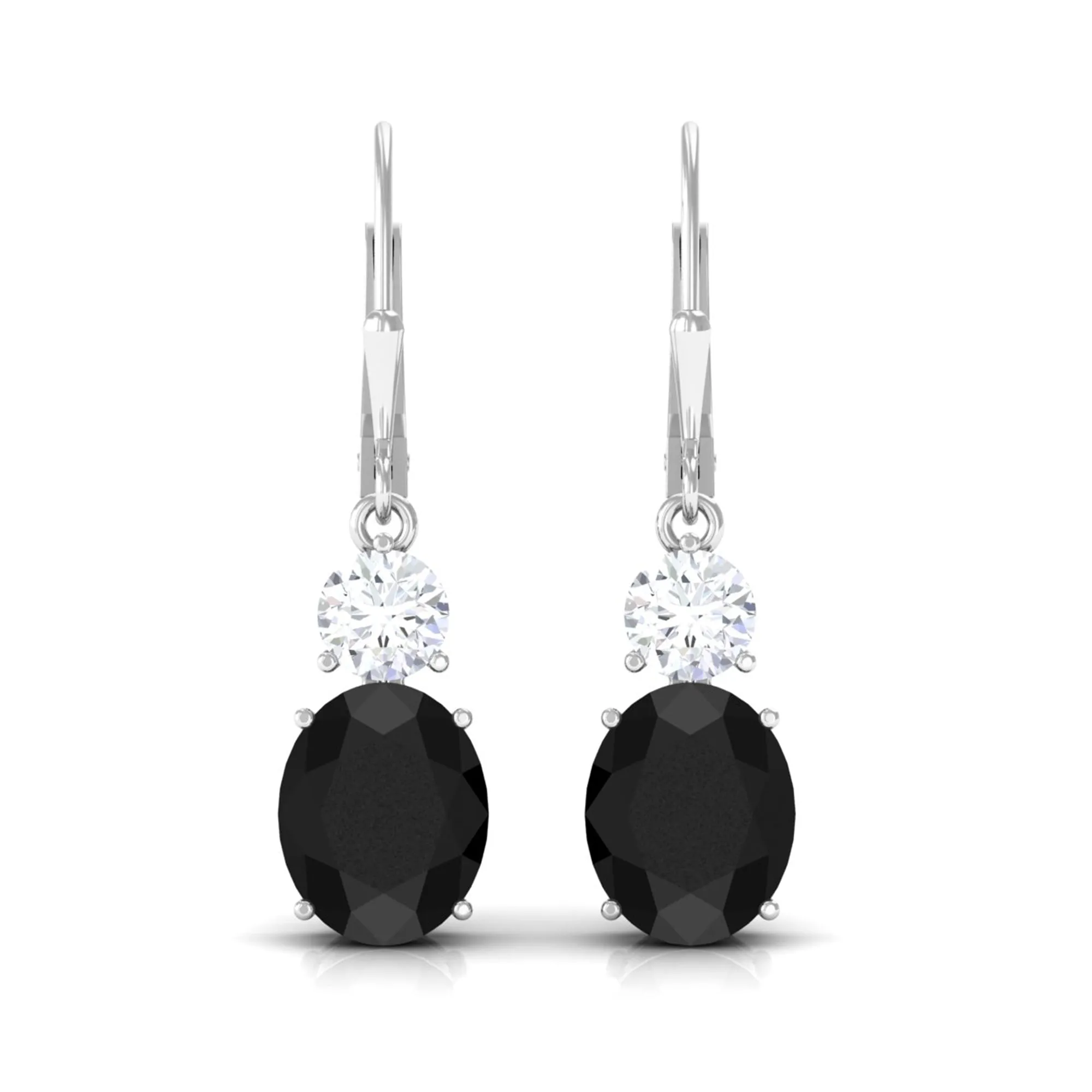 Oval Created Black Diamond Drop Earrings with Moissanite