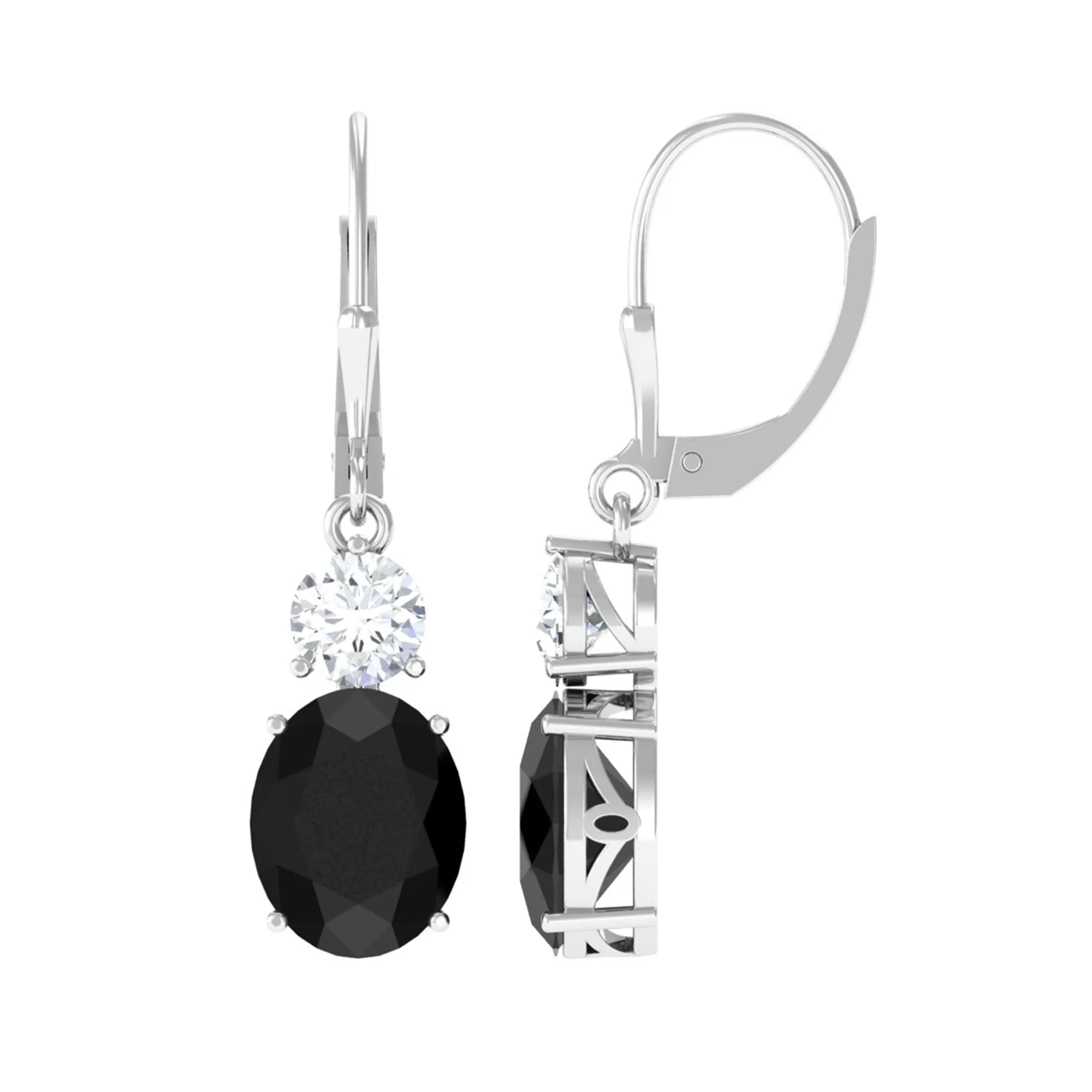 Oval Created Black Diamond Drop Earrings with Moissanite