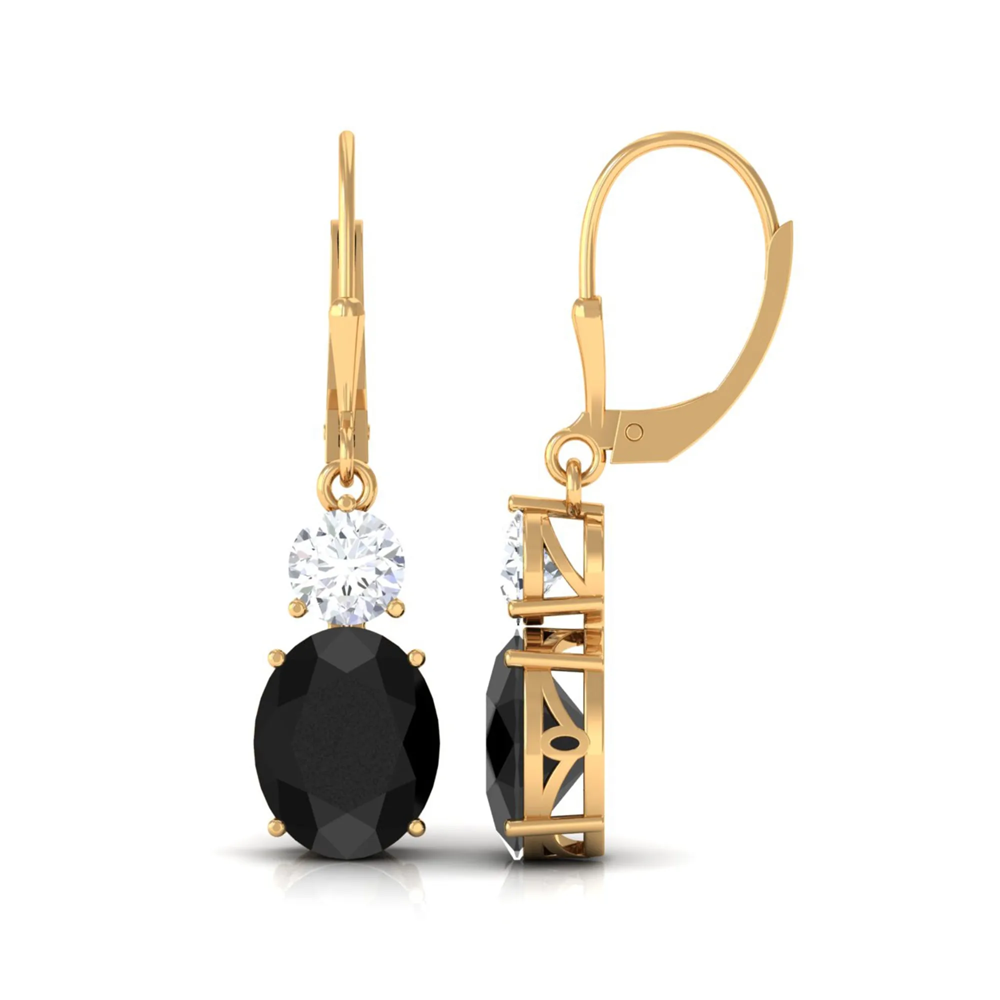 Oval Created Black Diamond Drop Earrings with Moissanite