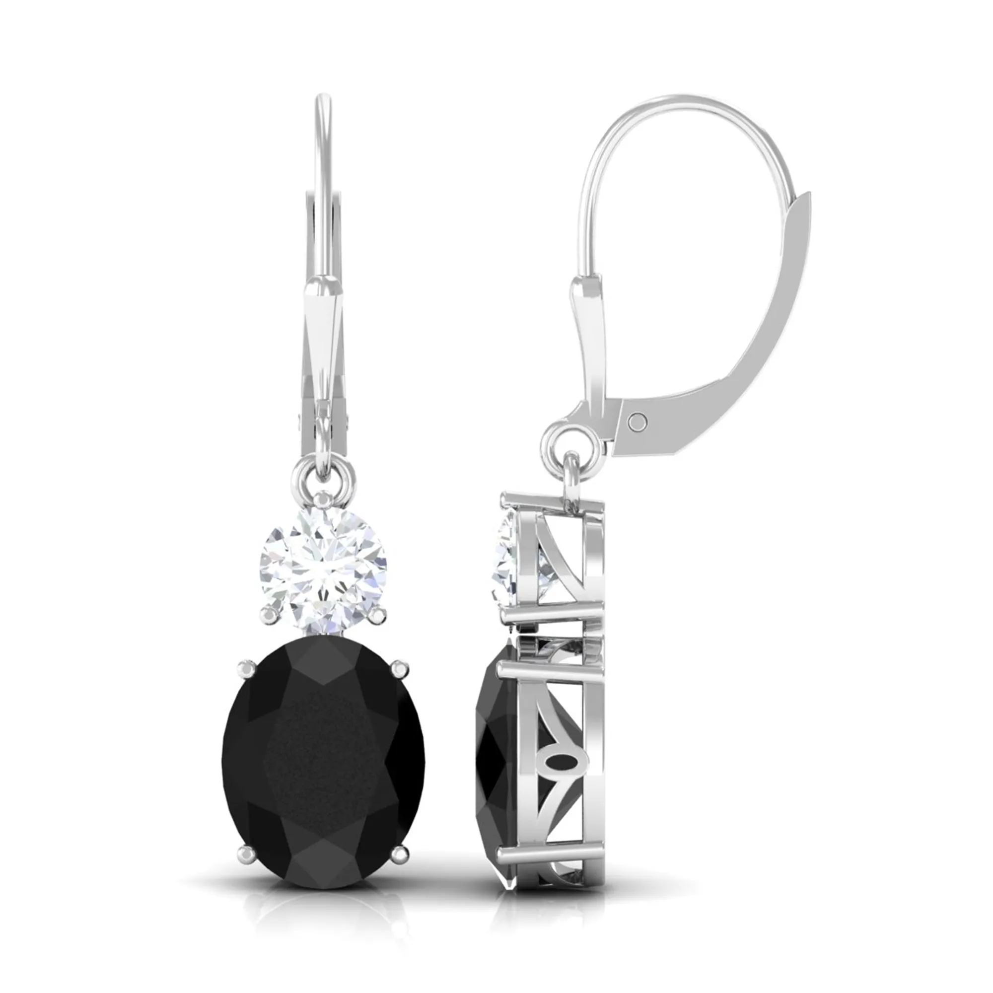 Oval Created Black Diamond Drop Earrings with Moissanite