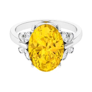 Oval Created Yellow Sapphire Solitaire Engagement Ring