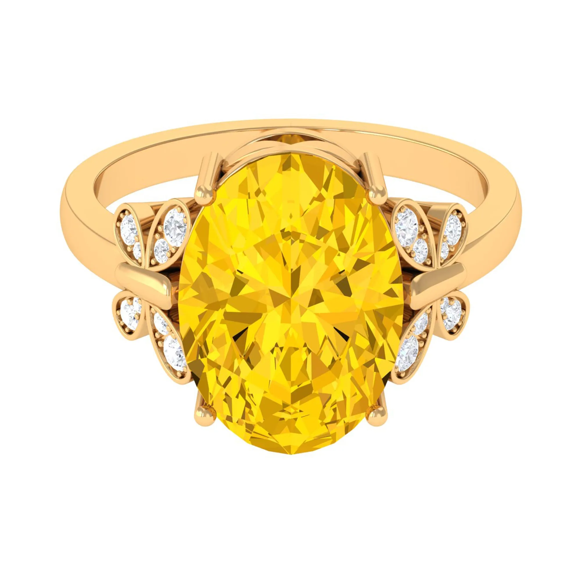 Oval Created Yellow Sapphire Solitaire Engagement Ring