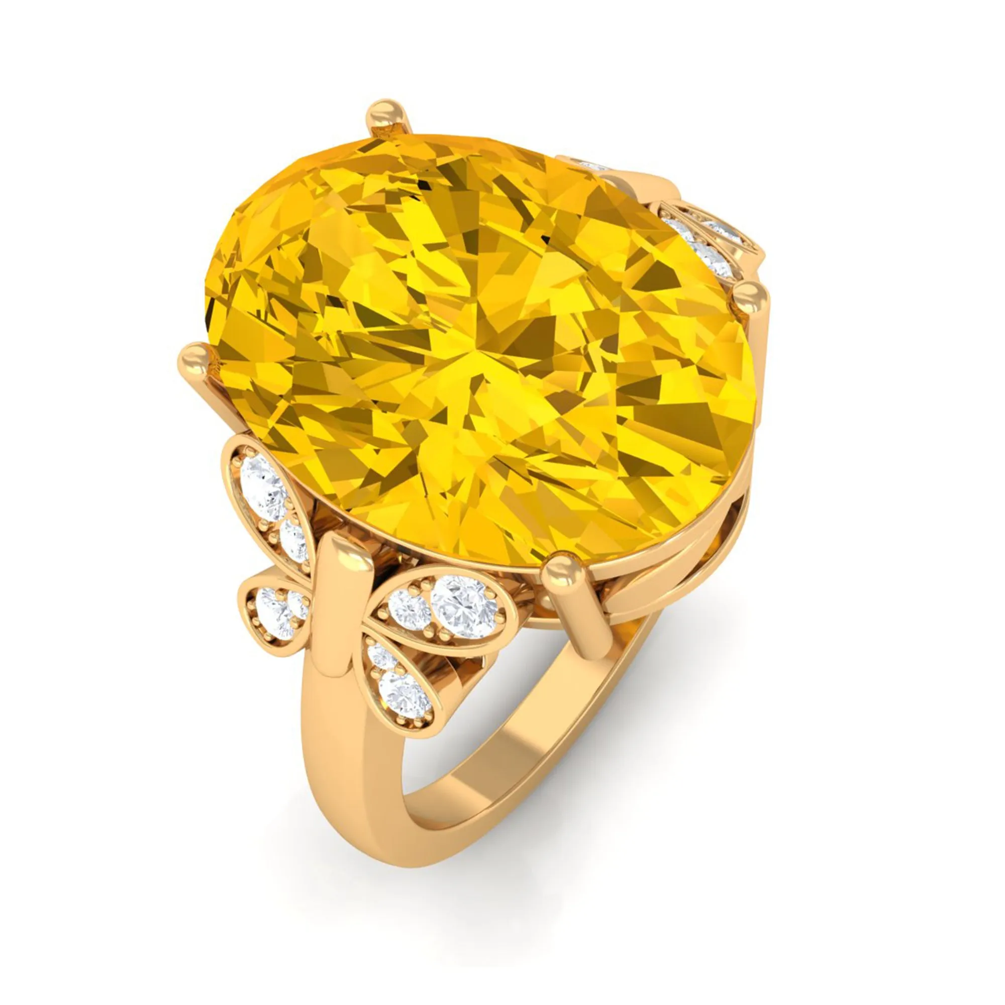 Oval Created Yellow Sapphire Solitaire Engagement Ring