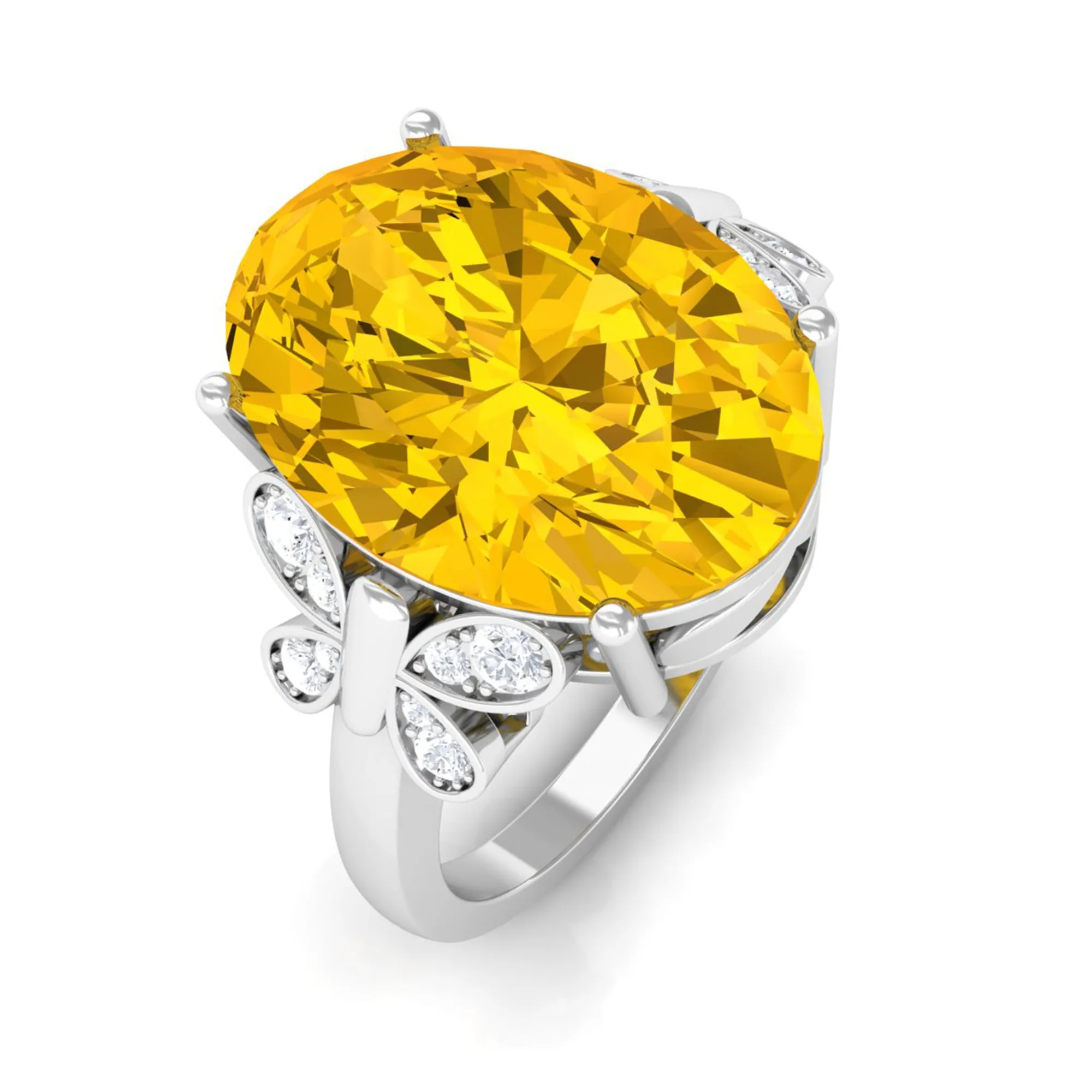 Oval Created Yellow Sapphire Solitaire Engagement Ring