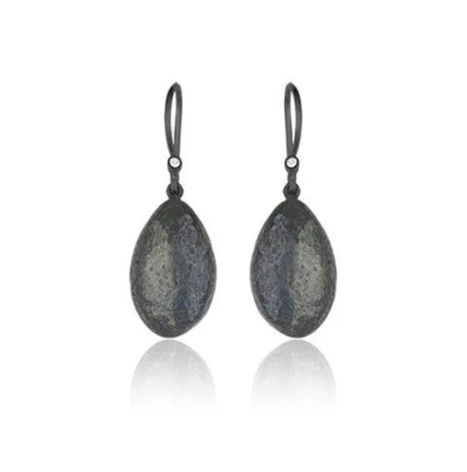 Oxidized Sterling Silver "Amanda" Medium Size Diamond Drop Earrings