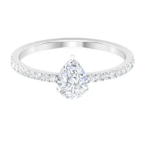 Pear Cut Moissanite Solitaire Ring with Side Stones