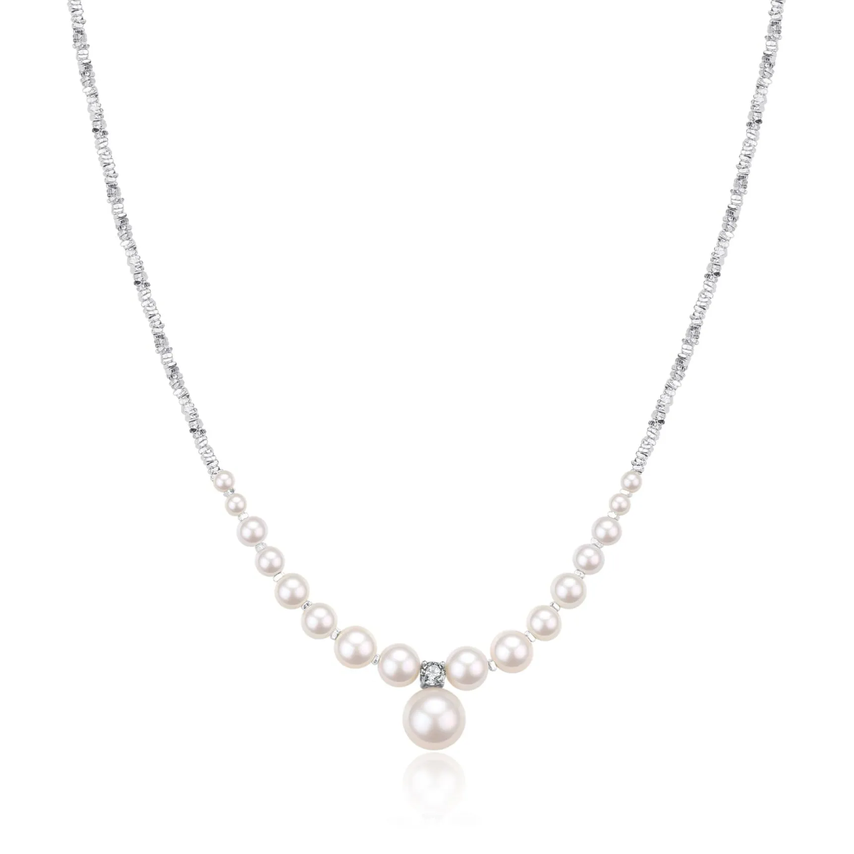 Pearl Pendant Silver Shards Necklace