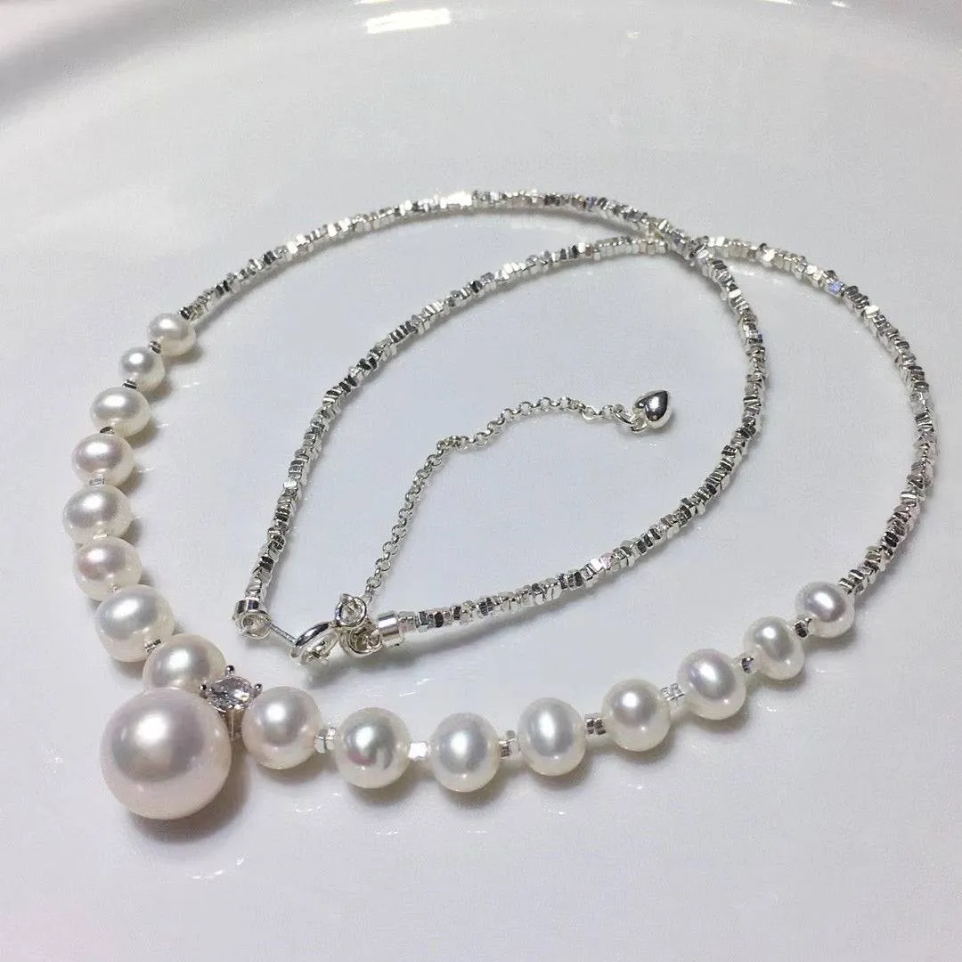 Pearl Pendant Silver Shards Necklace