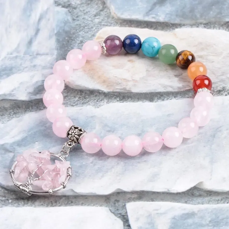 Pink Quartz 7 Chakra Healing Bracelet